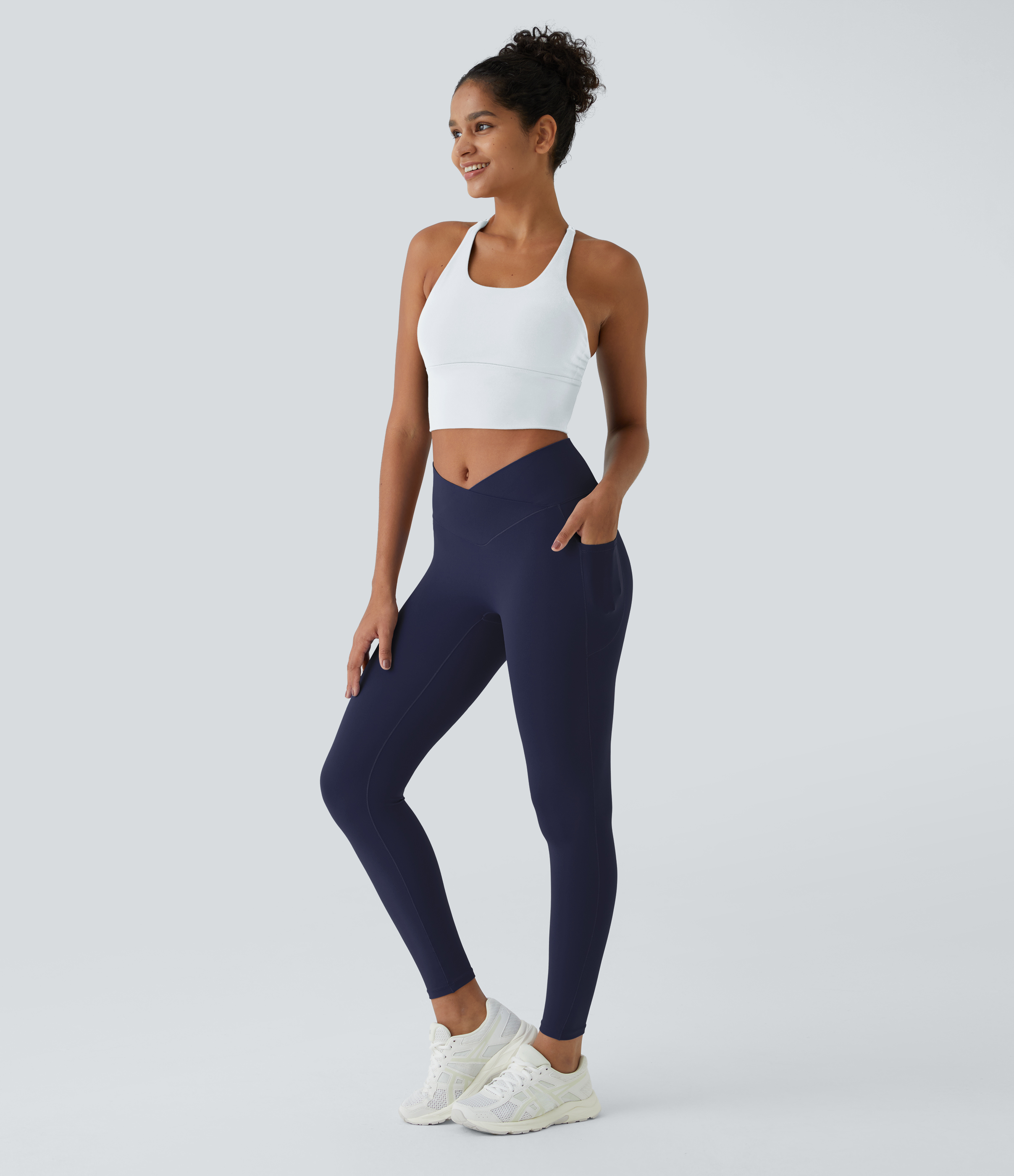 Halara Cloudfulв„ў Fabric Crossover Pocket Plain Leggings  - Peacoat - S(7/8) gym leggings leggings with pockets leggings with butt lift 