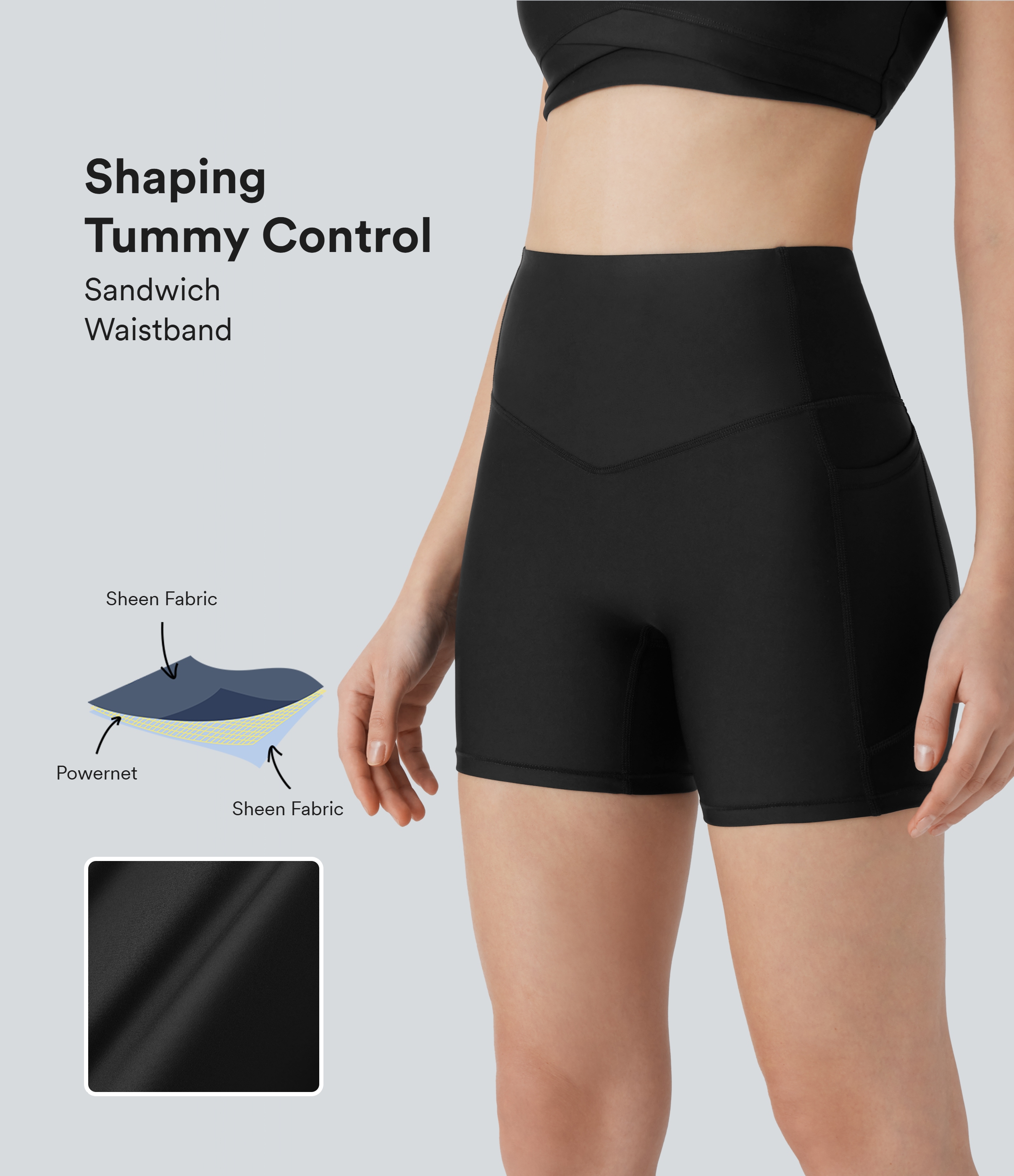 Halara SoCinched High Waisted Tummy Control Side Pocket Sheen Running Biker Shorts 5``  - Black - XS biker shorts women black biker shorts 