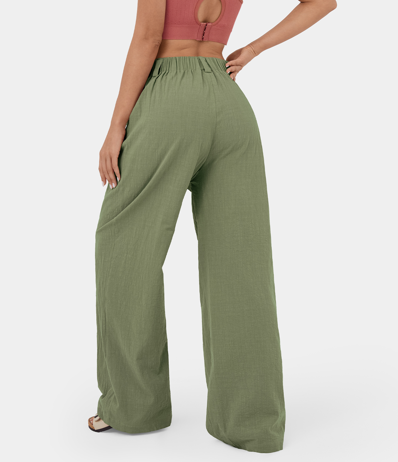 

Halara High Waisted Plicated Side Pocket Wide Leg Flowy Solid Palazzo Casual Pants - Loden Green -  sweatpants jogger pants