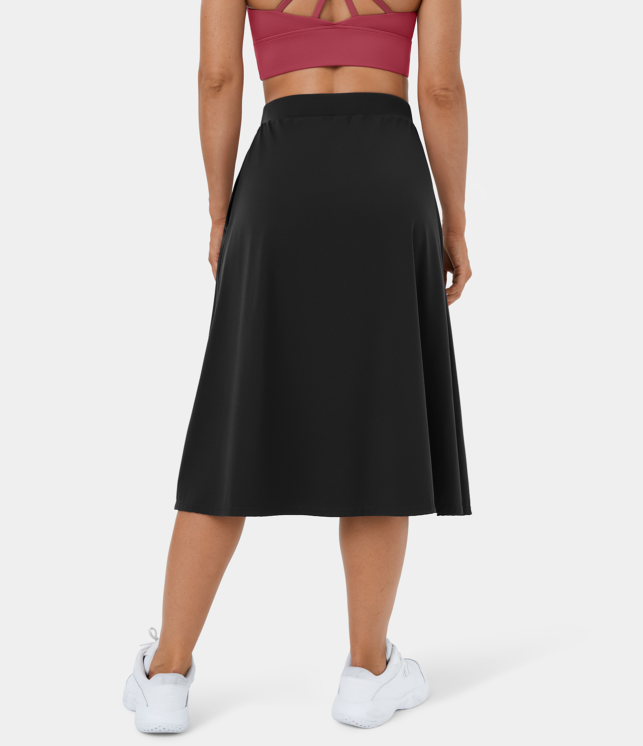 Halara High Waisted Side Pocket Split Midi Casual Skirt  - Black - XL 