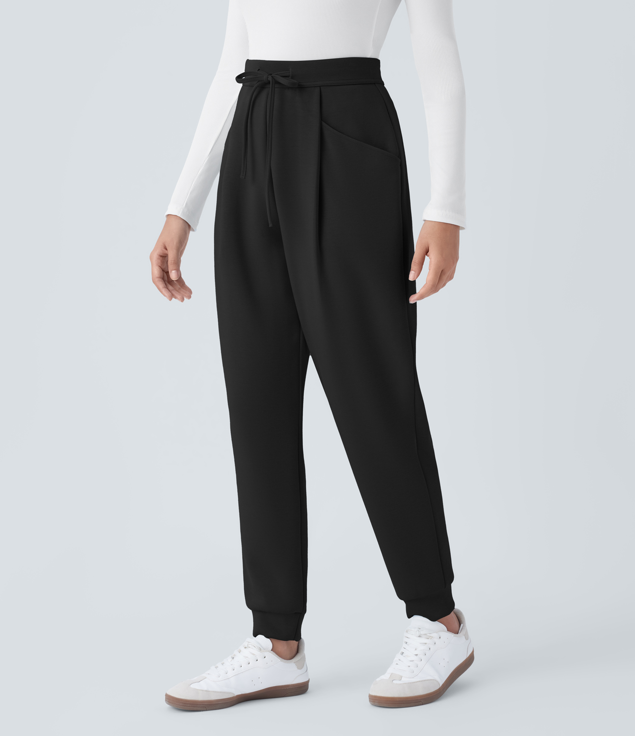 Halara High Waisted Drawstring Side Pocket Casual Joggers  - Black - L(regular) 
