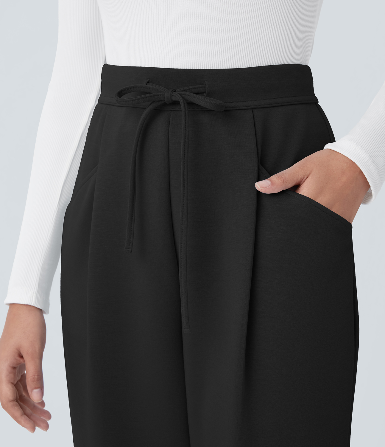 Halara High Waisted Drawstring Side Pocket Casual Joggers  - Black - L(regular) 