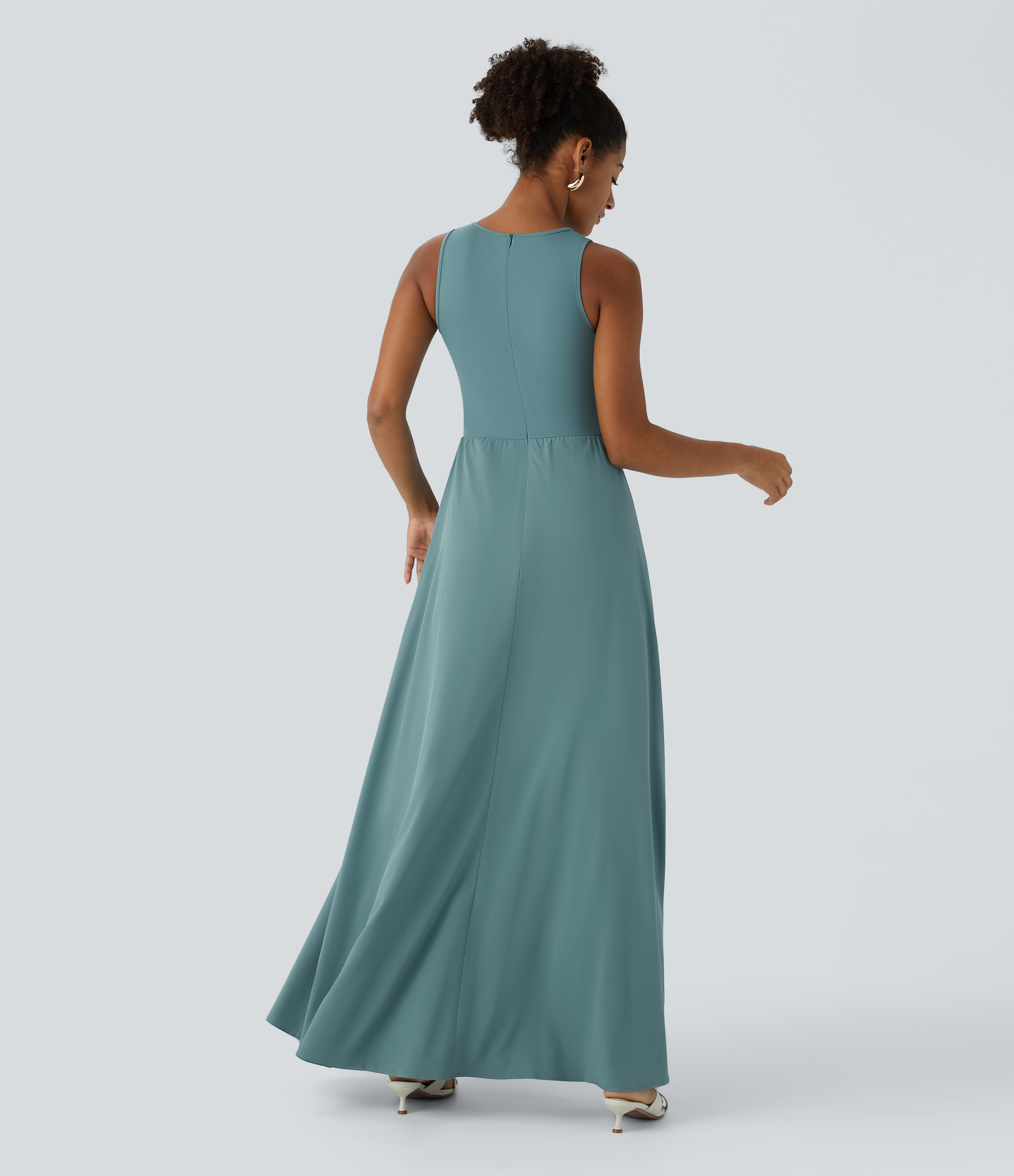 Stone Blue Breezeful™ Zipper Sleeveless Pocket Contrast Quick Dry Jumpsuit / 2