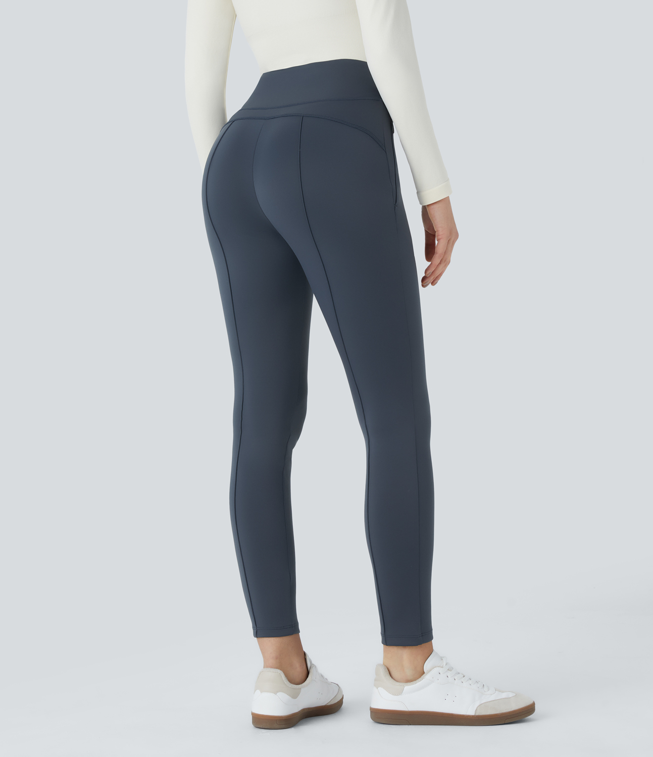 Halara High Waisted Side Zipper Pocket Slim Ankle Length Casual Pants  - Faded Blue - S(regular) 