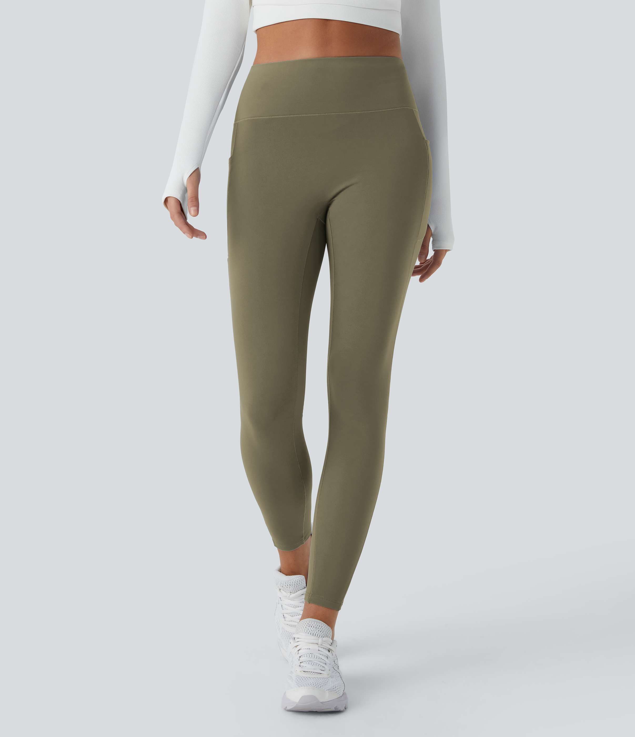 Halara Softlyzeroв„ў Plush Thermal High Waisted Side Pocket Skinny 7/8 Yoga Leggings  - Deep Sage - M(7/8) gym leggings leggings with pockets 