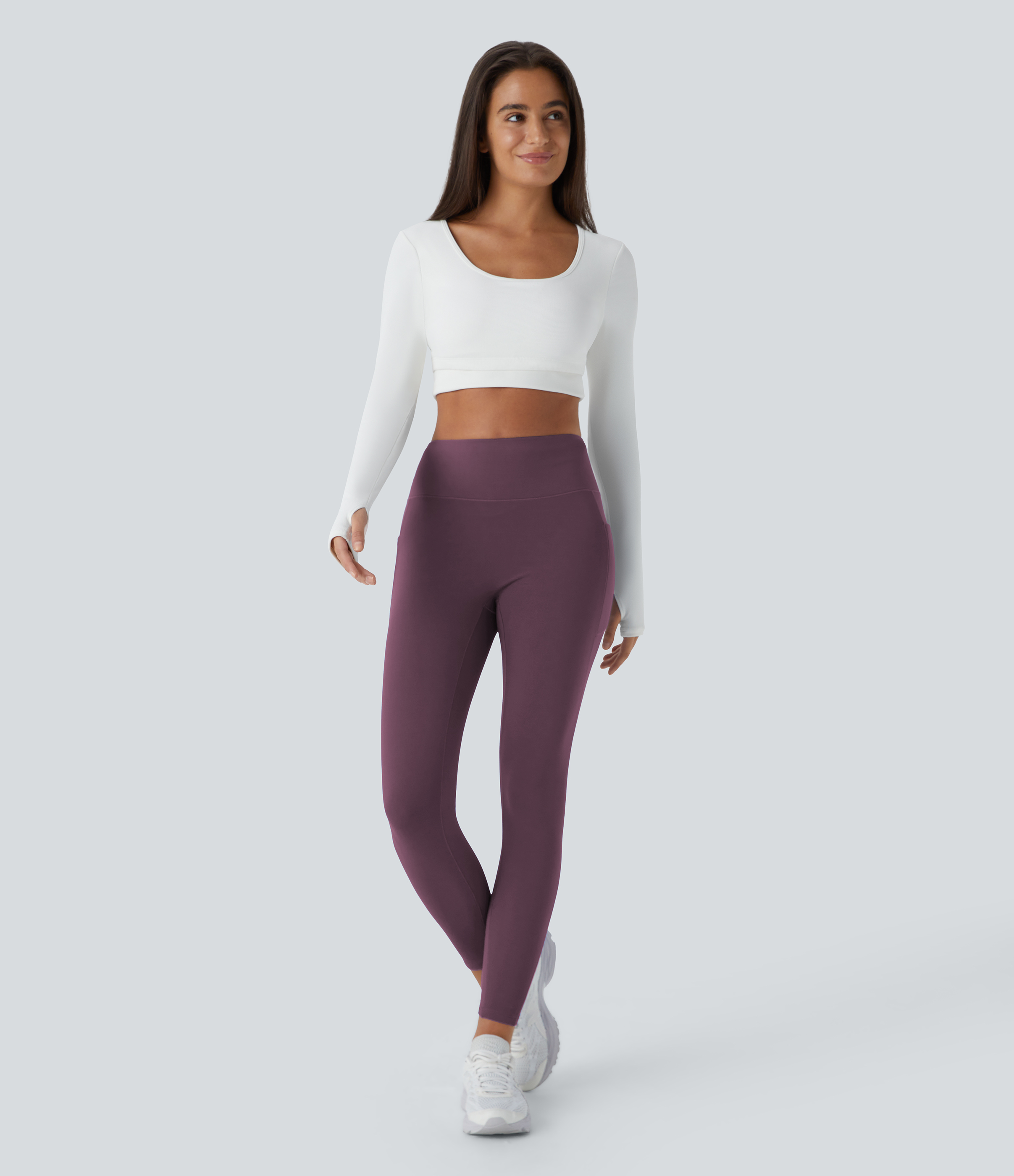 Halara Softlyzeroв„ў Plush Thermal High Waisted Side Pocket Skinny 7/8 Yoga Leggings  - Prune Purple - XS(7/8) gym leggings 