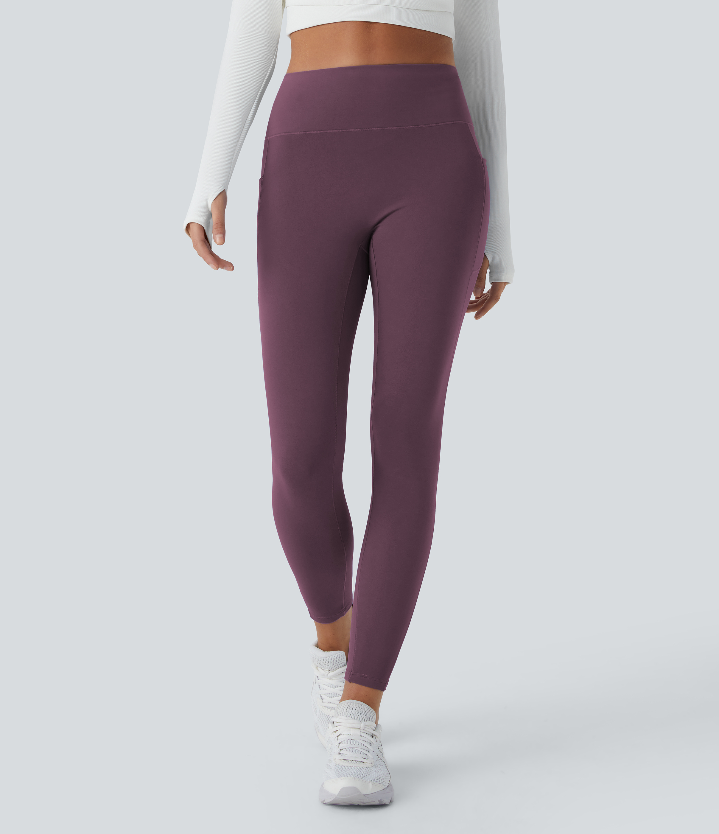 Halara Softlyzeroв„ў Plush Thermal High Waisted Side Pocket Skinny 7/8 Yoga Leggings  - Prune Purple - XS(7/8) gym leggings 
