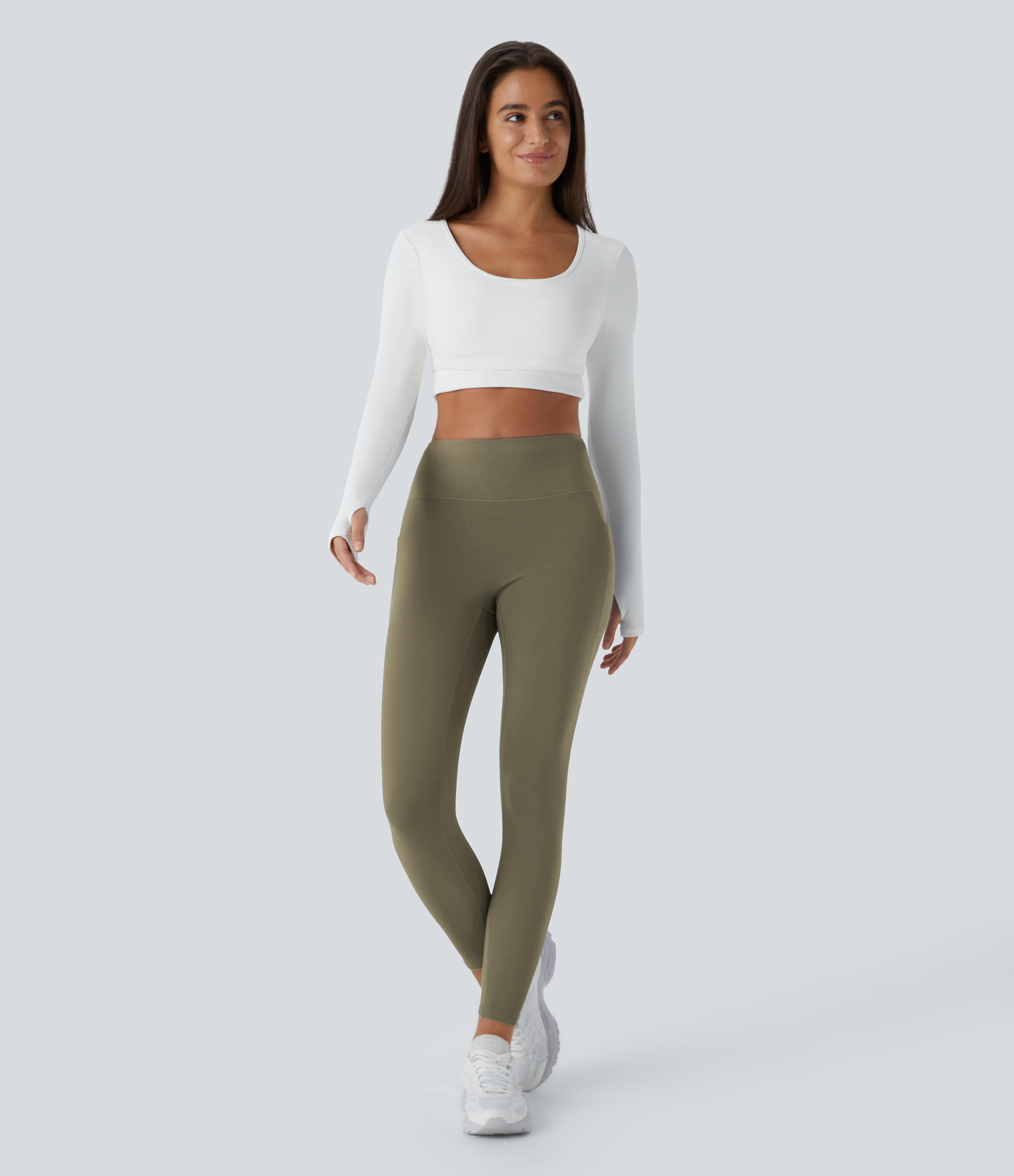 Halara Softlyzeroв„ў Plush Thermal High Waisted Side Pocket Skinny 7/8 Yoga Leggings  - Deep Sage - M(7/8) gym leggings leggings with pockets 