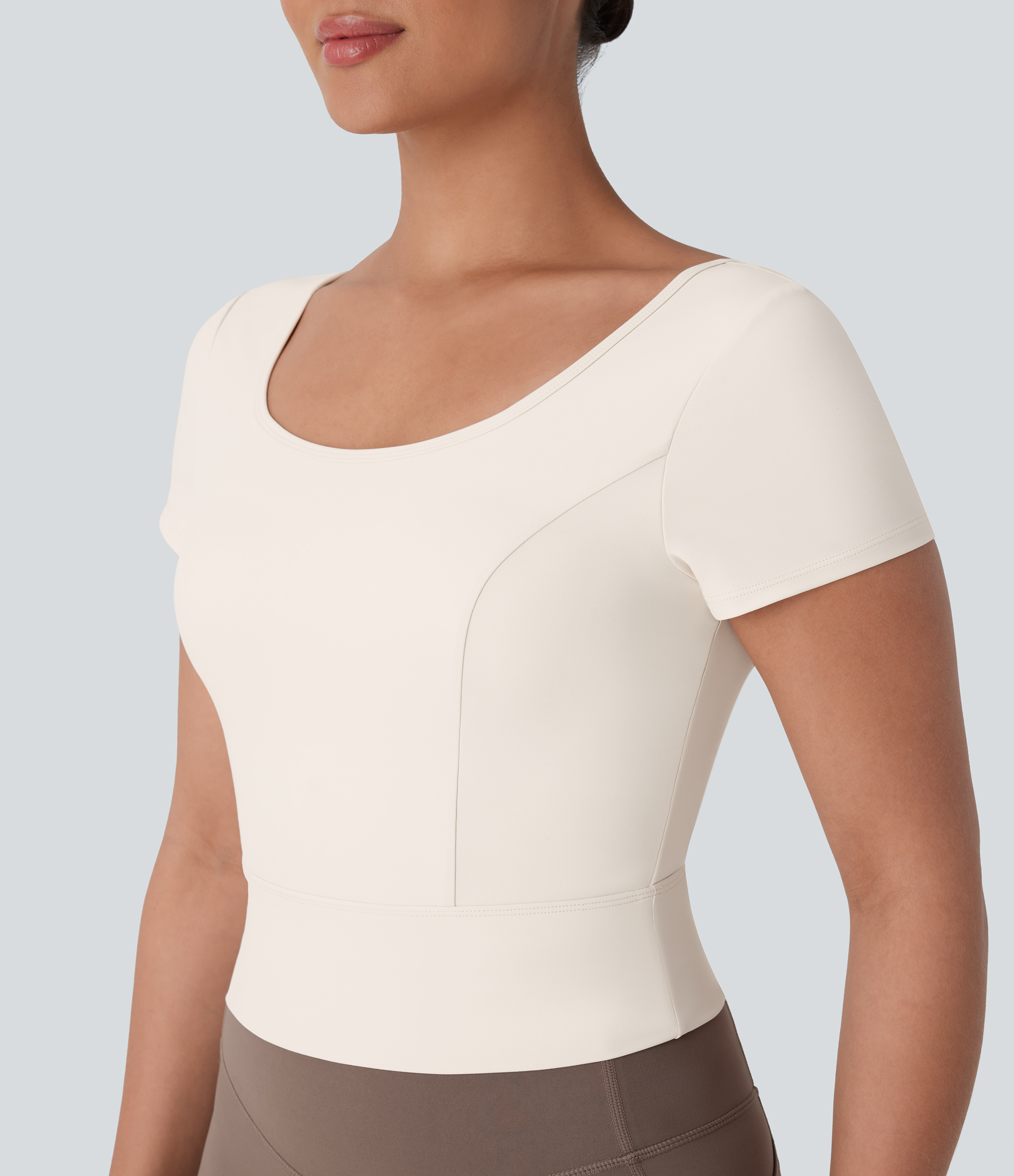 Halara Softlyzeroв„ў Plush U Neck Short Sleeve Backless Crossover Contrast Mesh Yoga Sports Top  - Solitary Star - S 