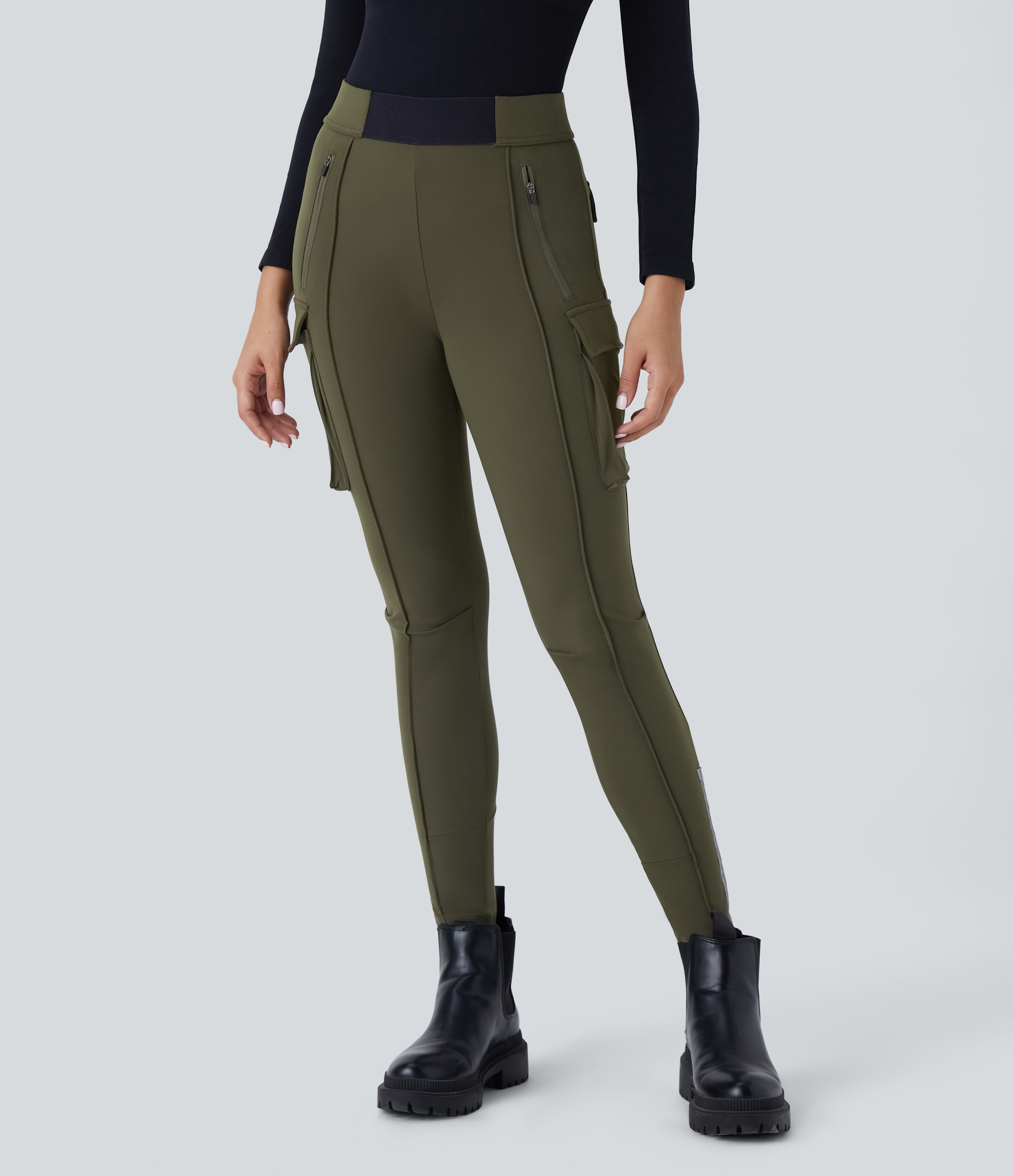 Halara EcoCloudfulв„ў Fabric Reflective High Waisted Multiple Pockets Skinny Cargo Casual Pants  - Lone Pine Green - M(regular) 