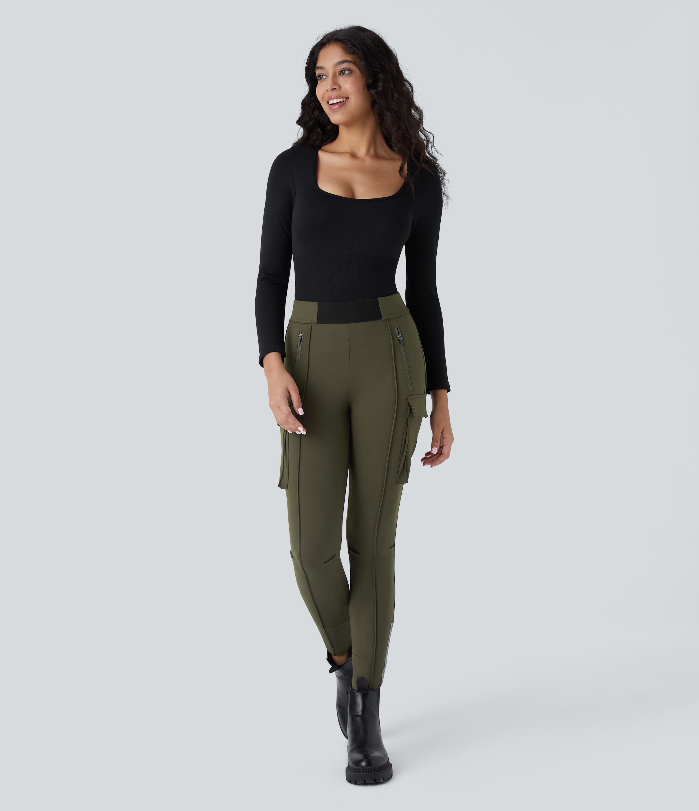 Halara EcoCloudfulв„ў Fabric Reflective High Waisted Multiple Pockets Skinny Cargo Casual Pants  - Lone Pine Green - M(regular) 