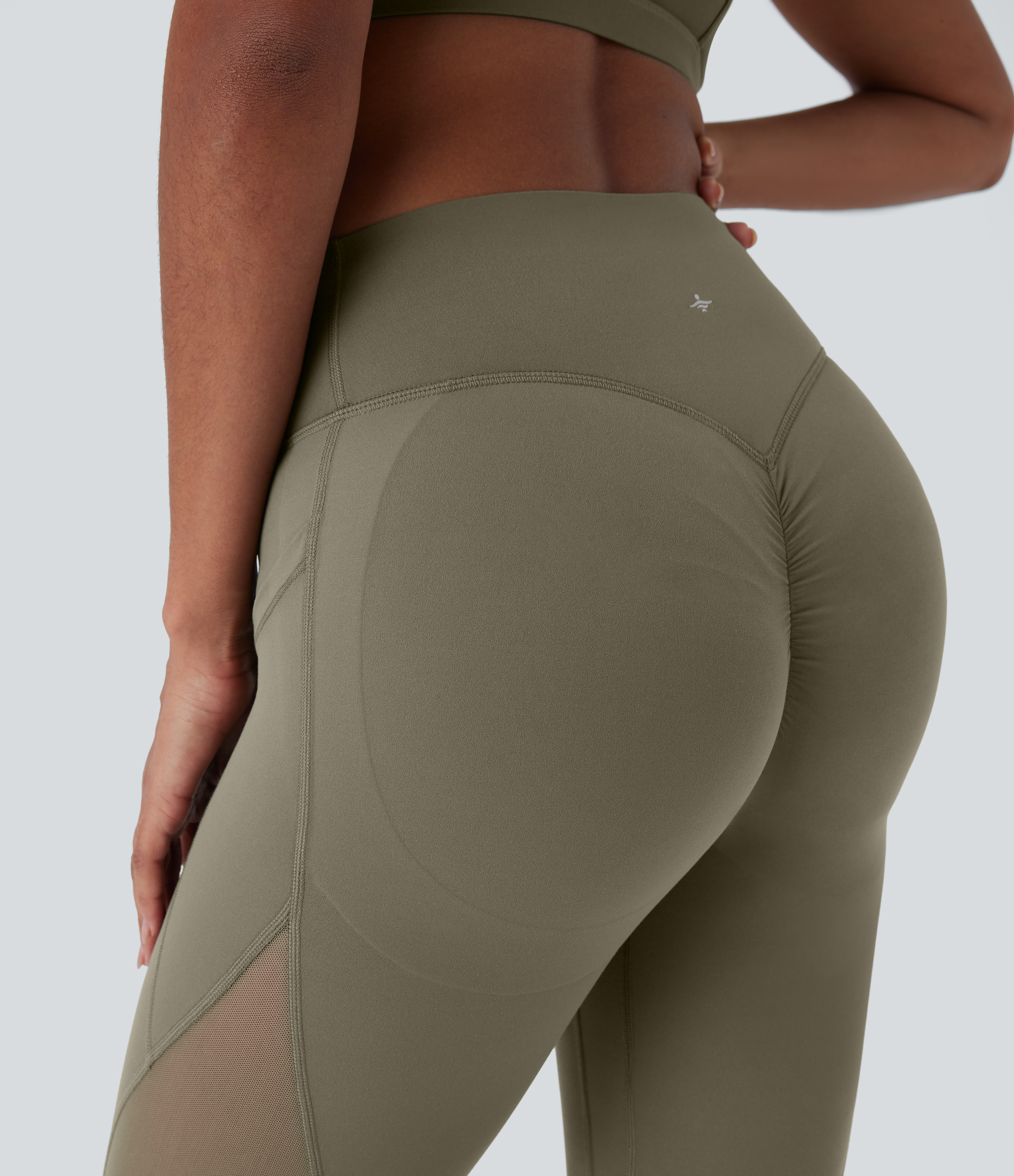 Halara Halara UltraSculptв„ў SoCinched Super High Waisted Butt Lifting Tummy Control Side Pocket Contrast Mesh Shaping Workout Leggings  - Grass Grey Green - M(7/8) 