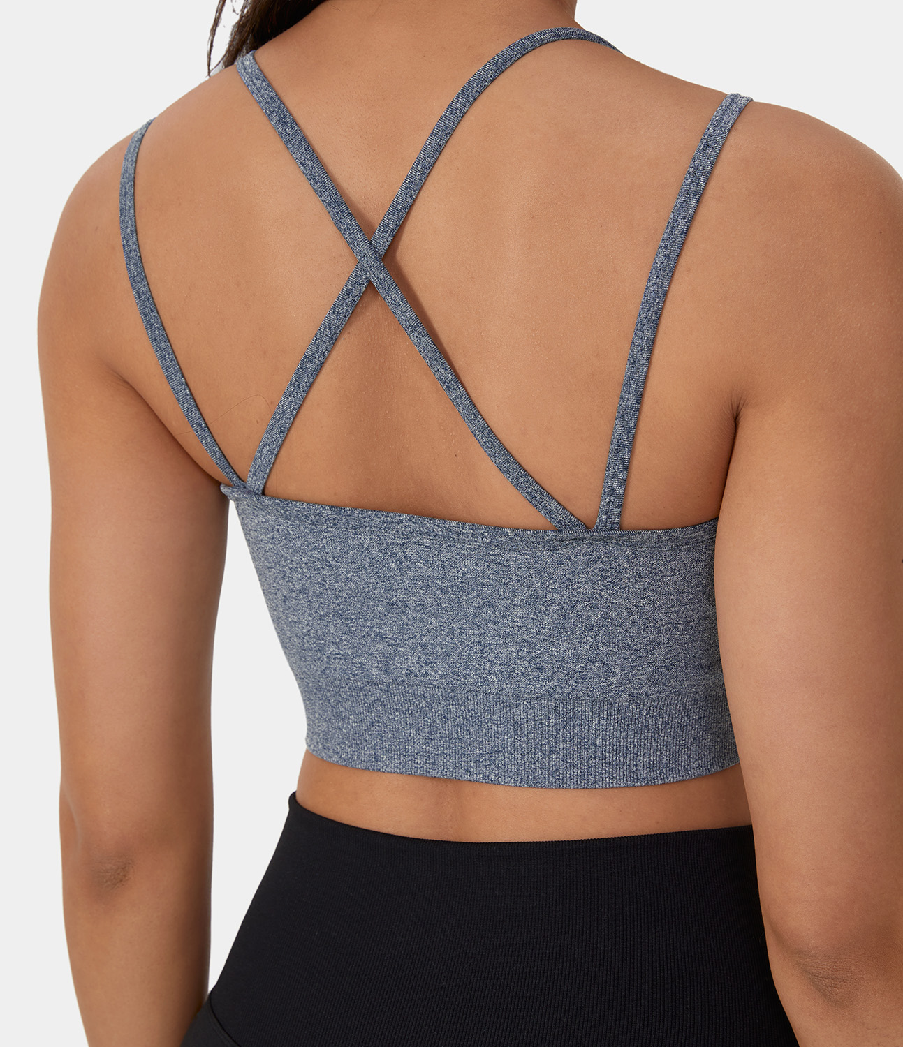

Halara Seamless Flow Low Support Double Straps Backless Crisscross Ruched Sports Bra - Teal -  push up bra strapless bra backless bra