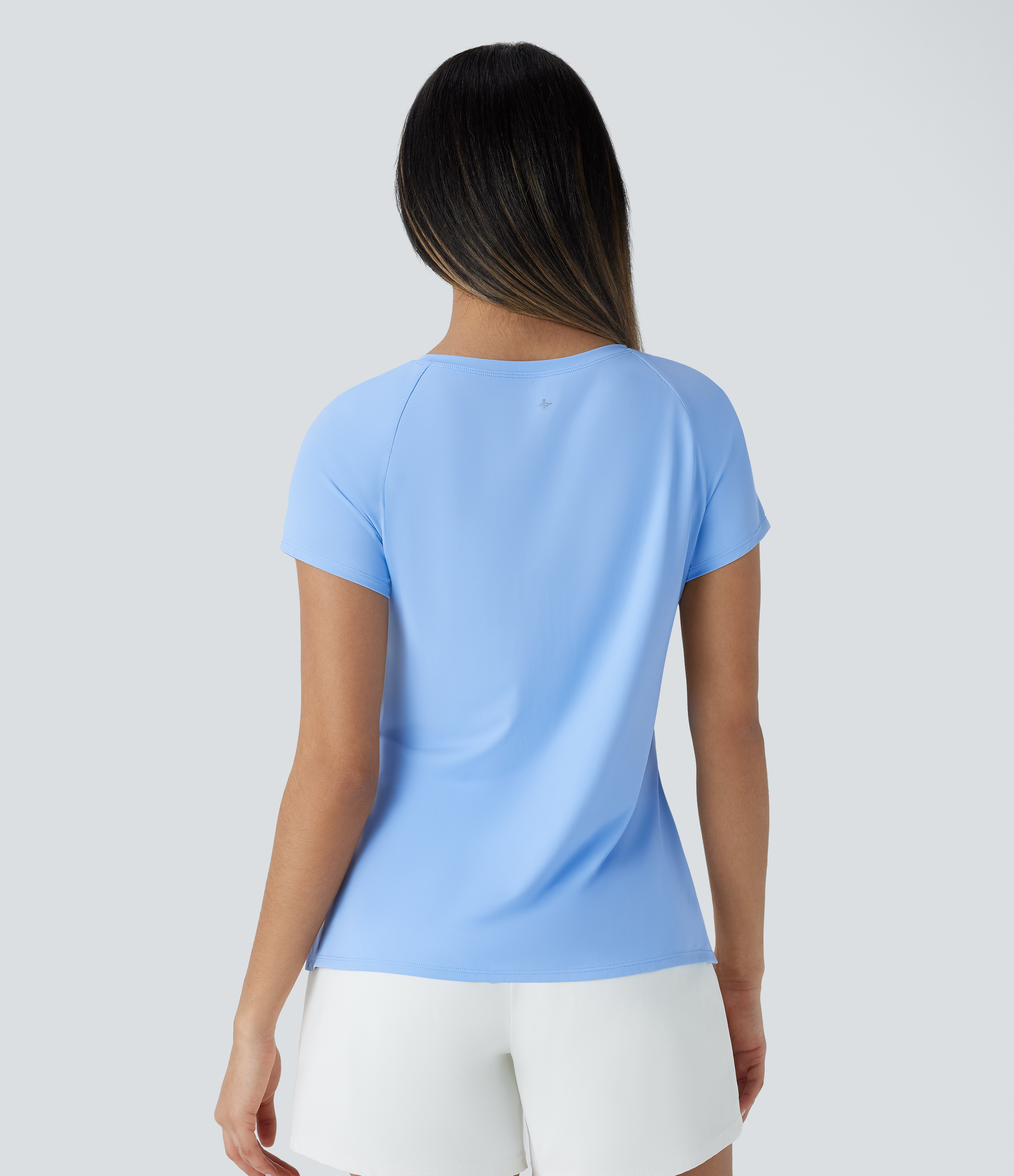 Halara Boat Neck Short Sleeve Cut Out Split Cool Touch Workout Sports Top  - Sky Blue - M 