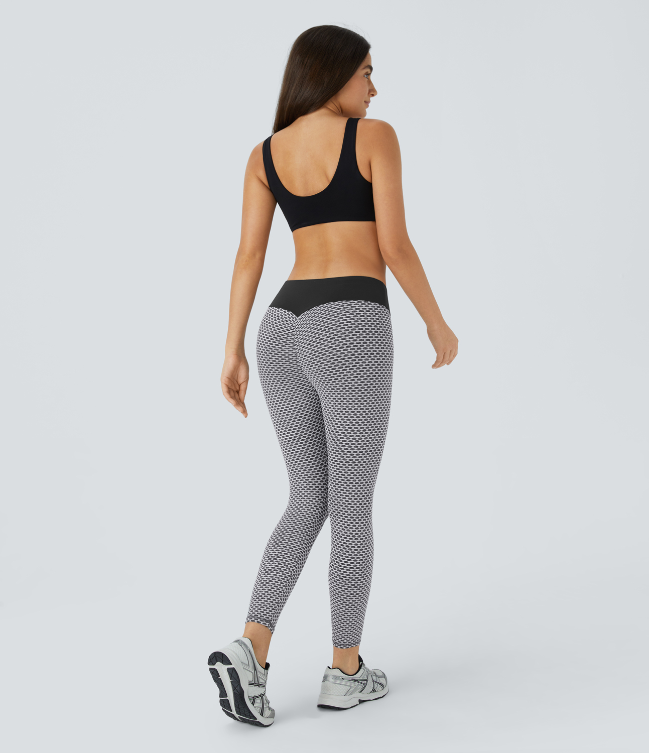 Halara High Waisted Ruched Honeycomb Yoga Leggings  - White Mesh Pattern - M gym leggings leggings with pockets leggings with butt lift 