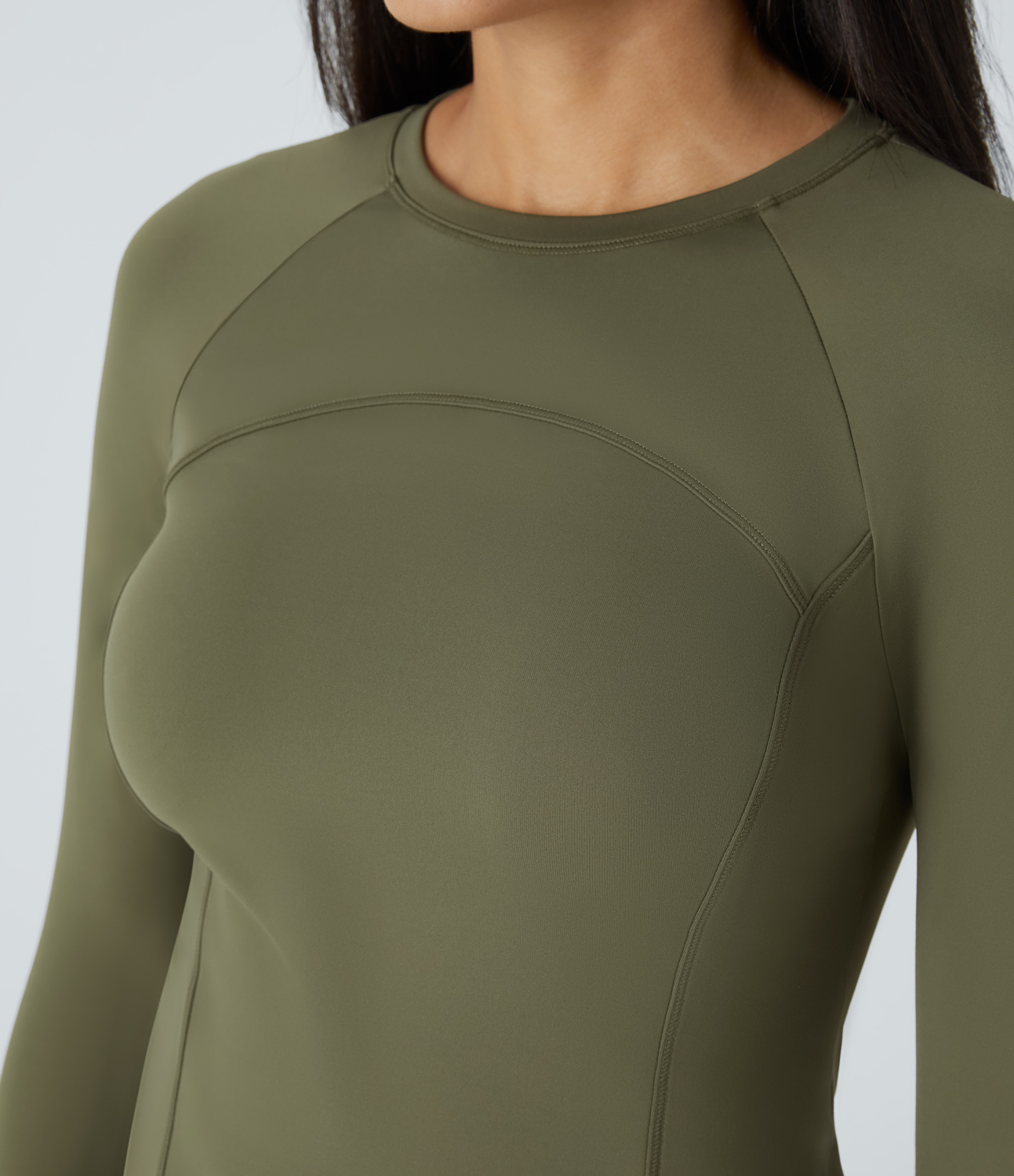 Halara Softlyzeroв„ў Thermal Raglan Sleeve Thumb Hole Slim Yoga Sports Top  - Grass Grey Green - S 