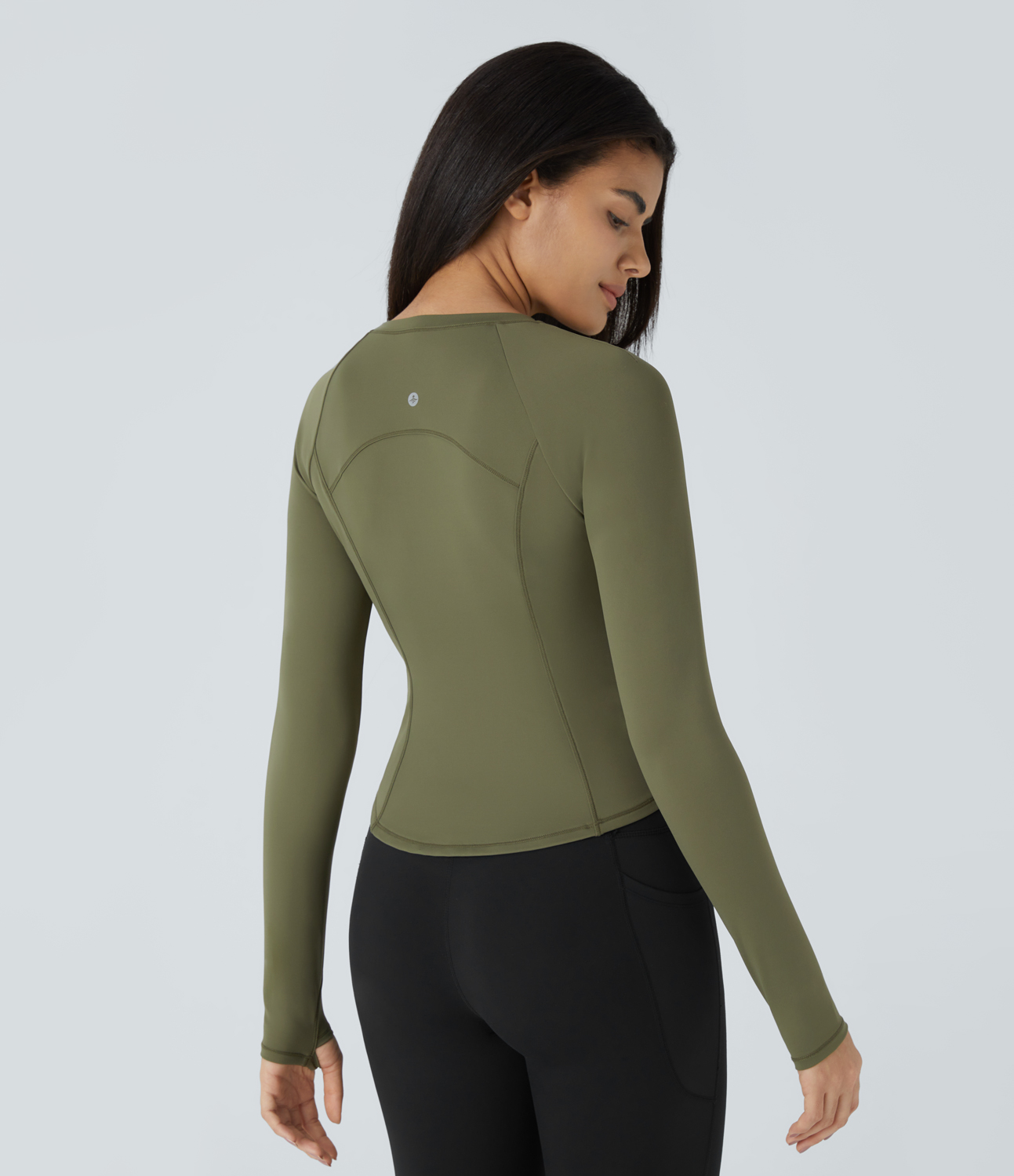 Halara Softlyzeroв„ў Thermal Raglan Sleeve Thumb Hole Slim Yoga Sports Top  - Grass Grey Green - S 