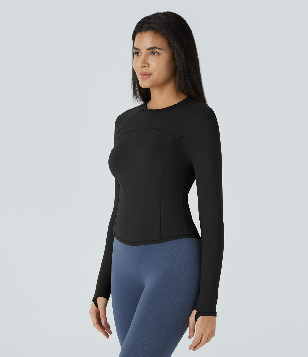 Halara Softlyzeroв„ў Thermal Raglan Sleeve Thumb Hole Slim Yoga Sports Top  - Black - M 