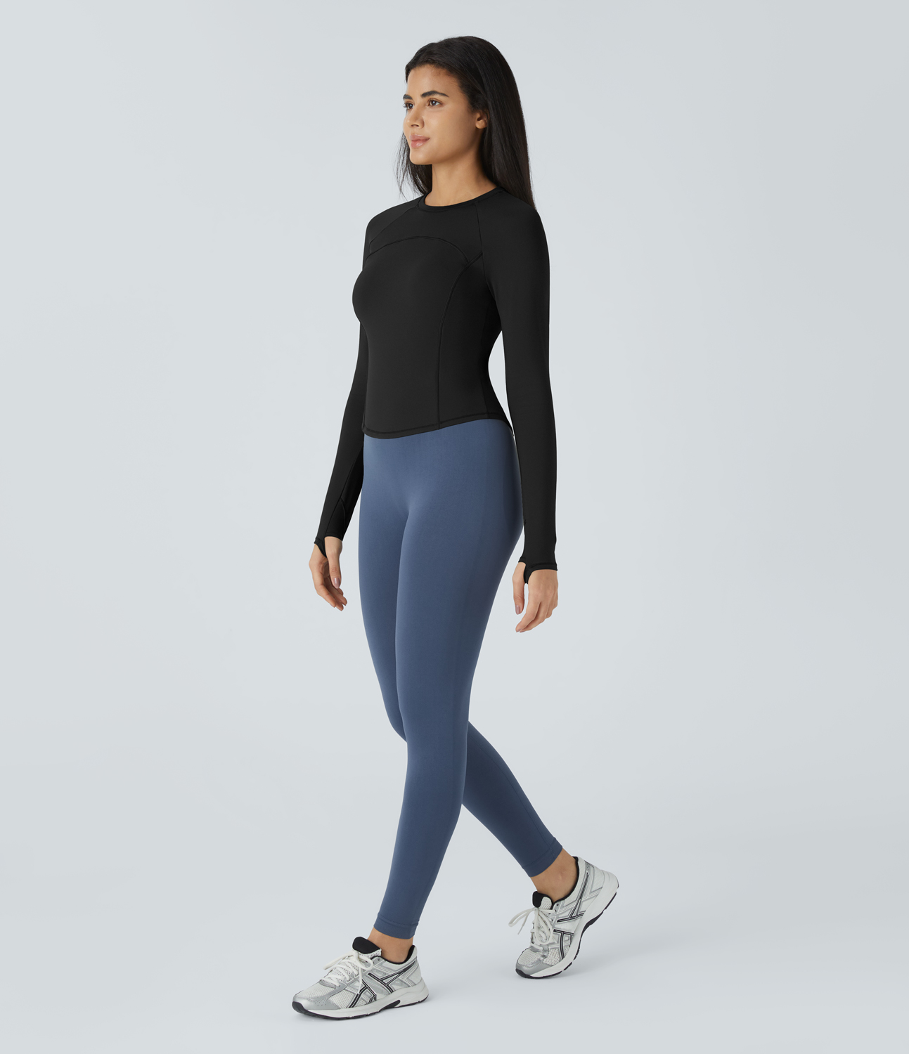 Halara Softlyzeroв„ў Thermal Raglan Sleeve Thumb Hole Slim Yoga Sports Top  - Black - M 