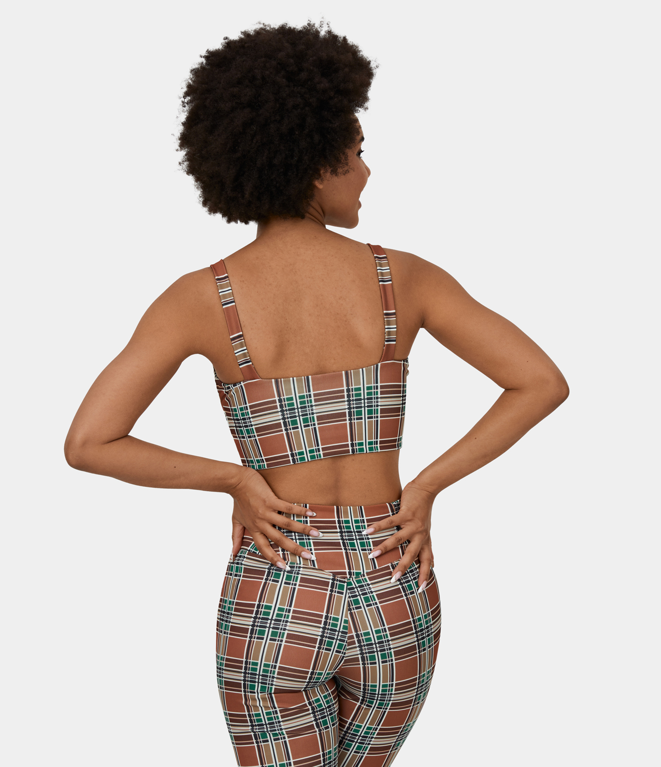 Halara Low Support Twisted Cut Out Backless Vintage Plaid Yoga Sports Bra  - Red Green Plaid - L push up bra strapless bra backless bra 