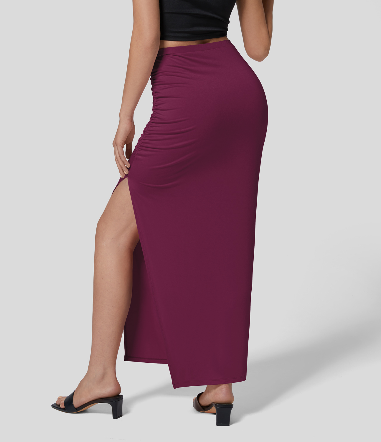 

Halara High Waisted Ruched Split Bodycon Maxi Casual Skirt - Red Violet