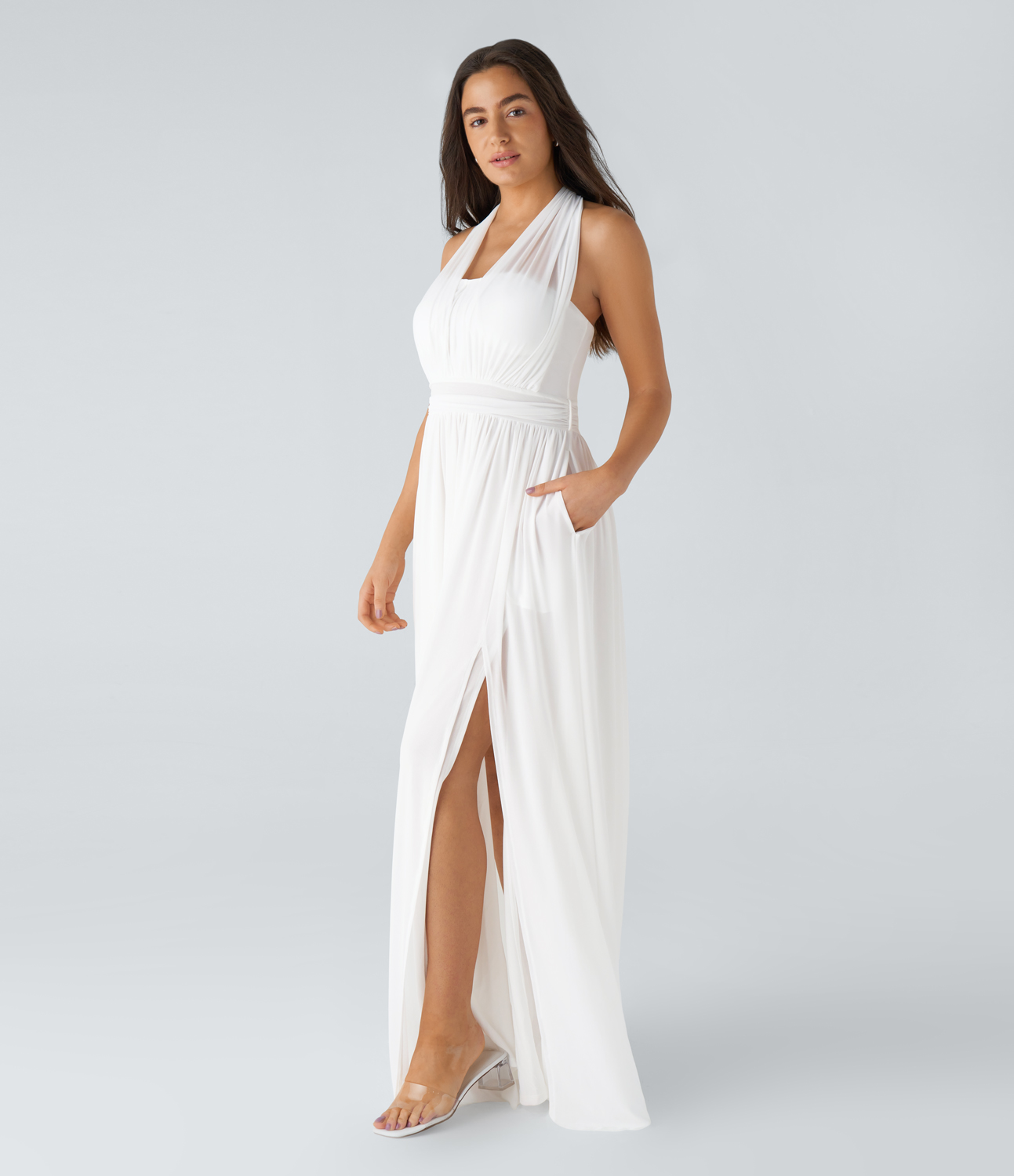 

Halara Adjustable Straps Side Pocket Plicated Split Flowy Maxi Bridesmaid & Wedding Guest Dress Casual Dress - White -  slip dress