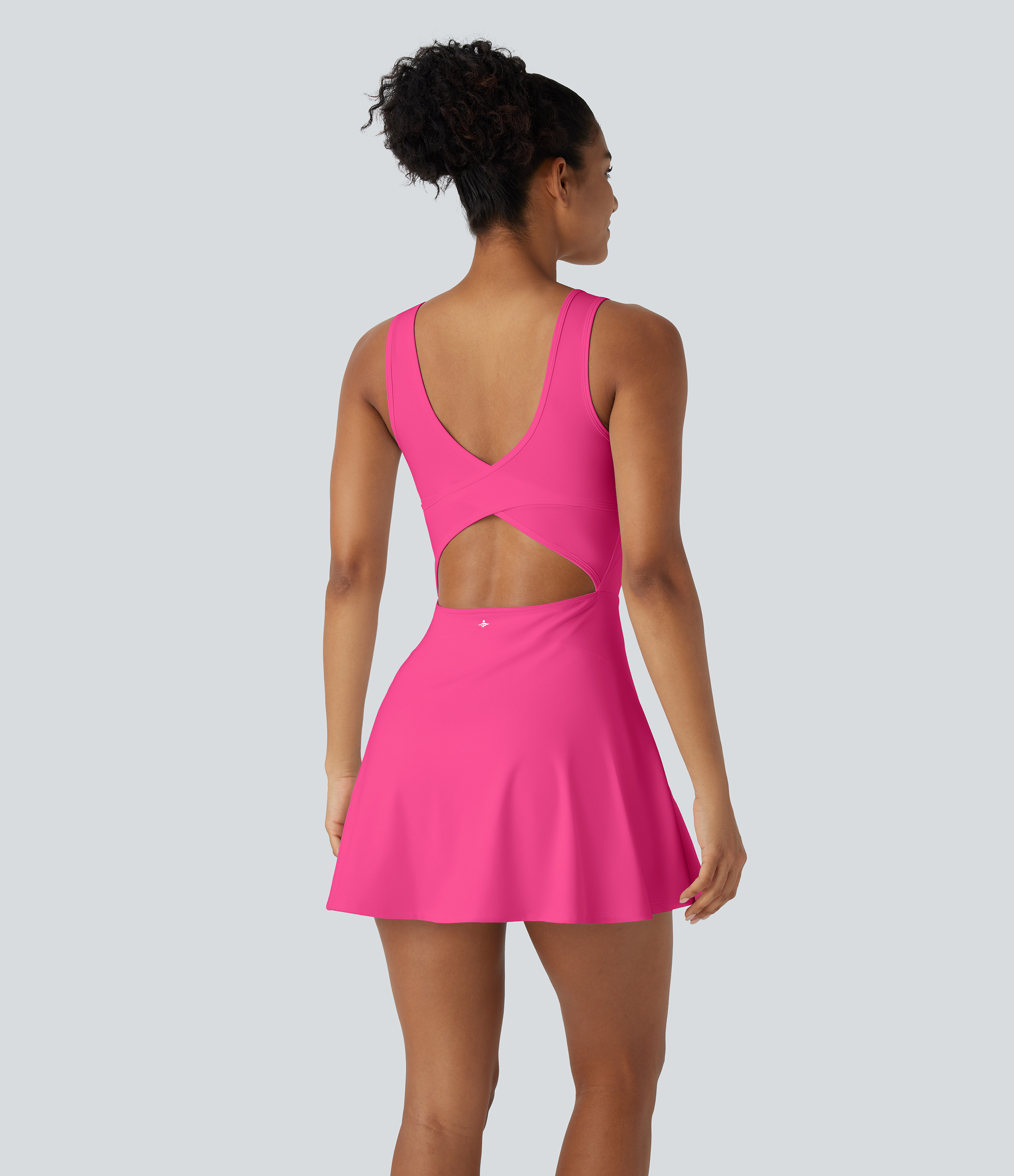 Halara Softlyzeroв„ў Airy Backless Crisscross U Neck 2-in-1 Side Pocket Mini Cool Touch Dance Active Dress Workout Dress - Fuchsia Fedora - XL 