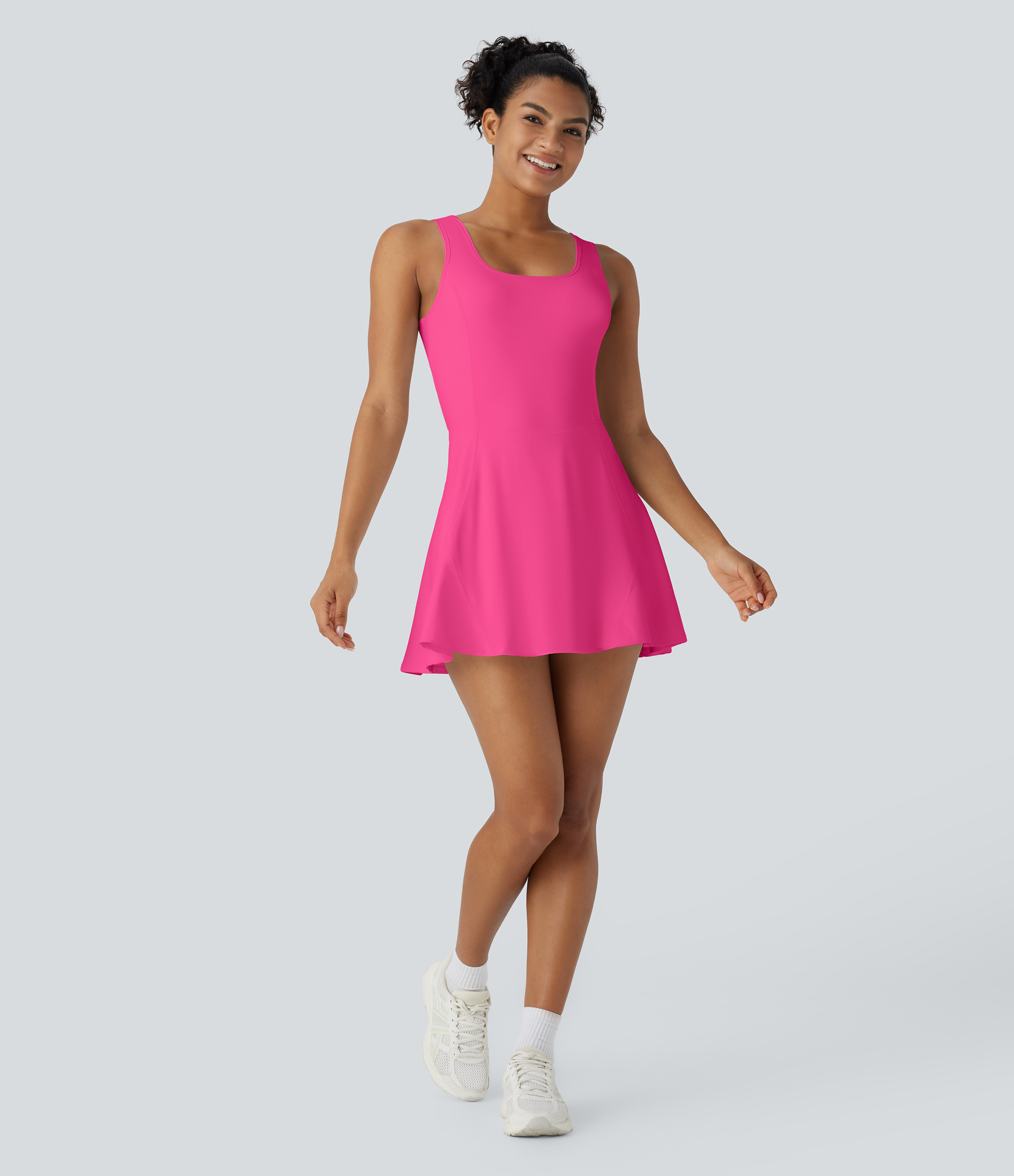 Halara Softlyzeroв„ў Airy Backless Crisscross U Neck 2-in-1 Side Pocket Mini Cool Touch Dance Active Dress Workout Dress - Fuchsia Fedora - XL 
