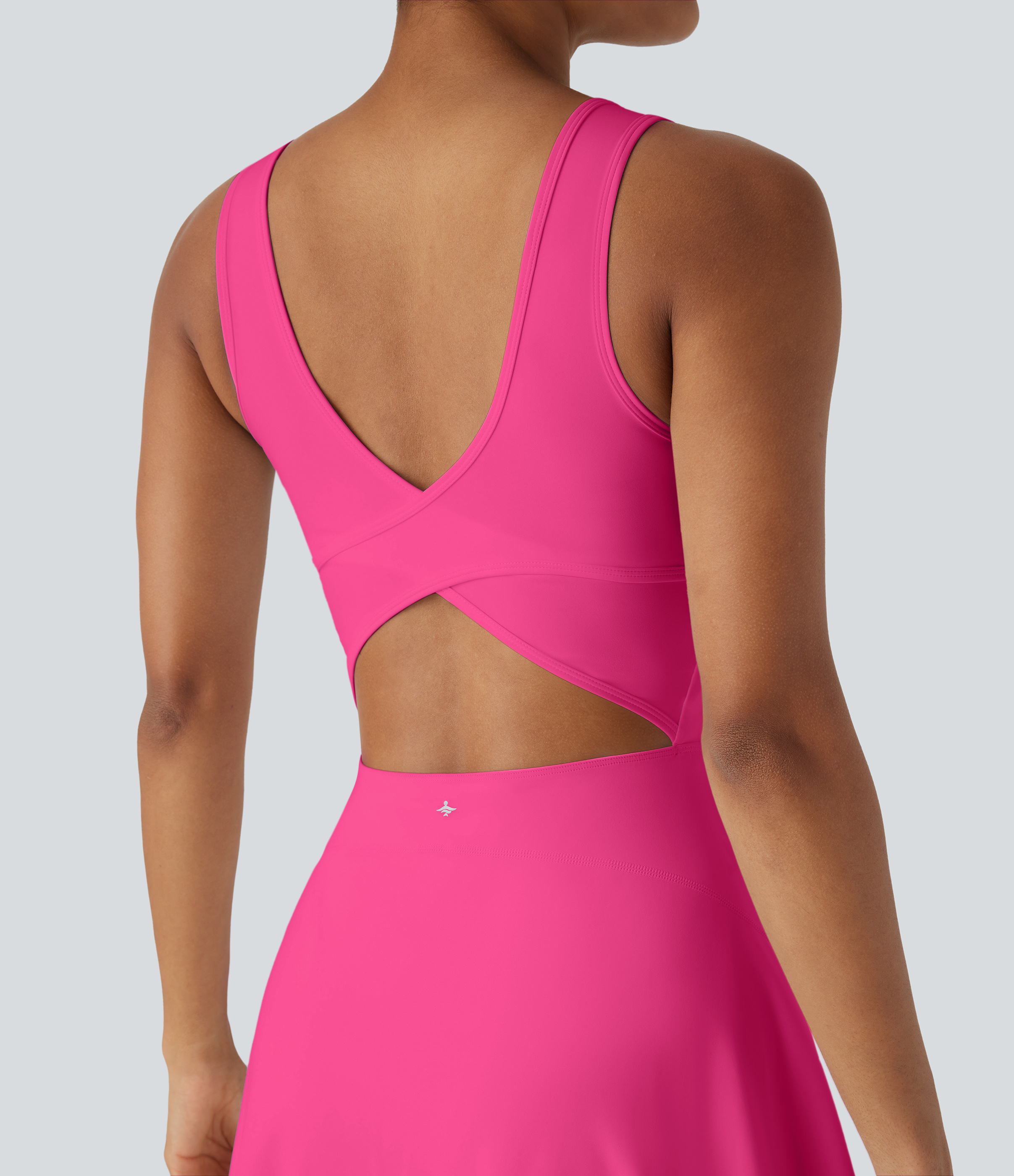 Halara Softlyzeroв„ў Airy Backless Crisscross U Neck 2-in-1 Side Pocket Mini Cool Touch Dance Active Dress Workout Dress - Fuchsia Fedora - XL 