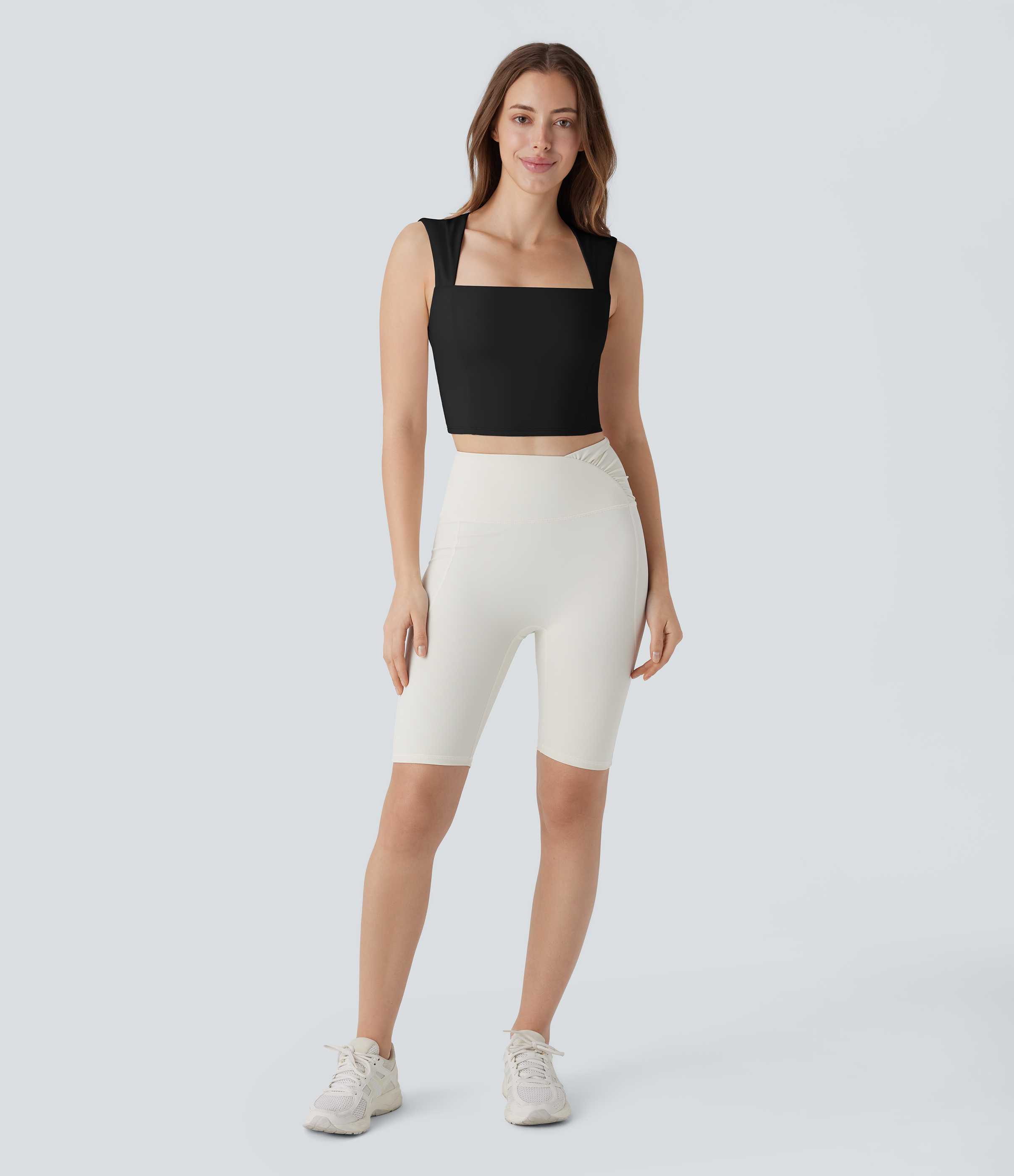 Halara Softlyzeroв„ў Airy Square Neck Cropped Cool Touch Pickleball Tank Top-UPF50+ Tank Top - Black - S golf tops halter top tunic tops 