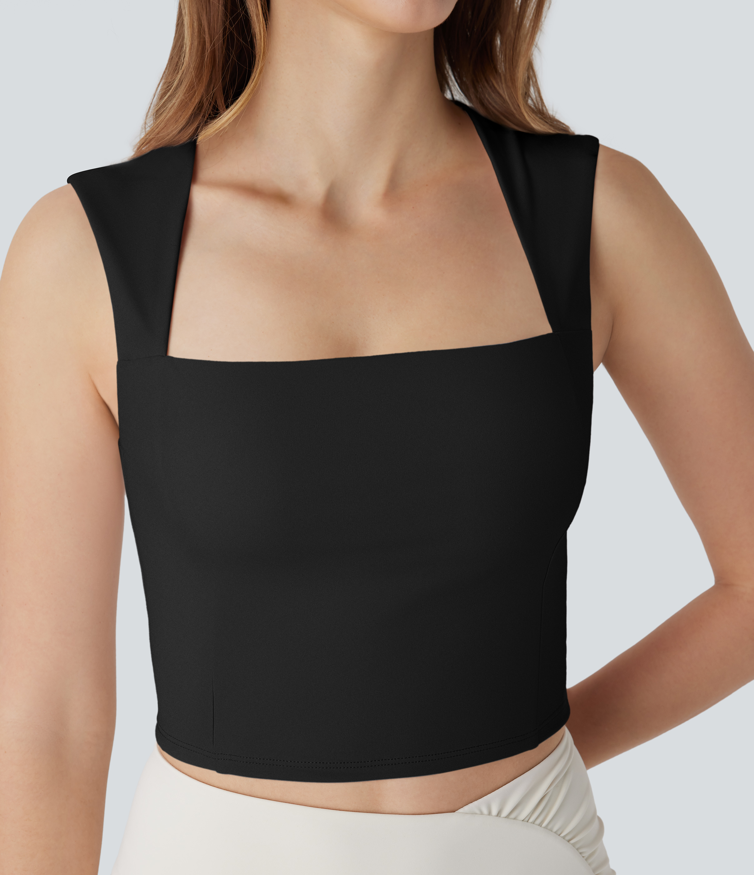 Halara Softlyzeroв„ў Airy Square Neck Cropped Cool Touch Pickleball Tank Top-UPF50+ Tank Top - Black - S golf tops halter top tunic tops 