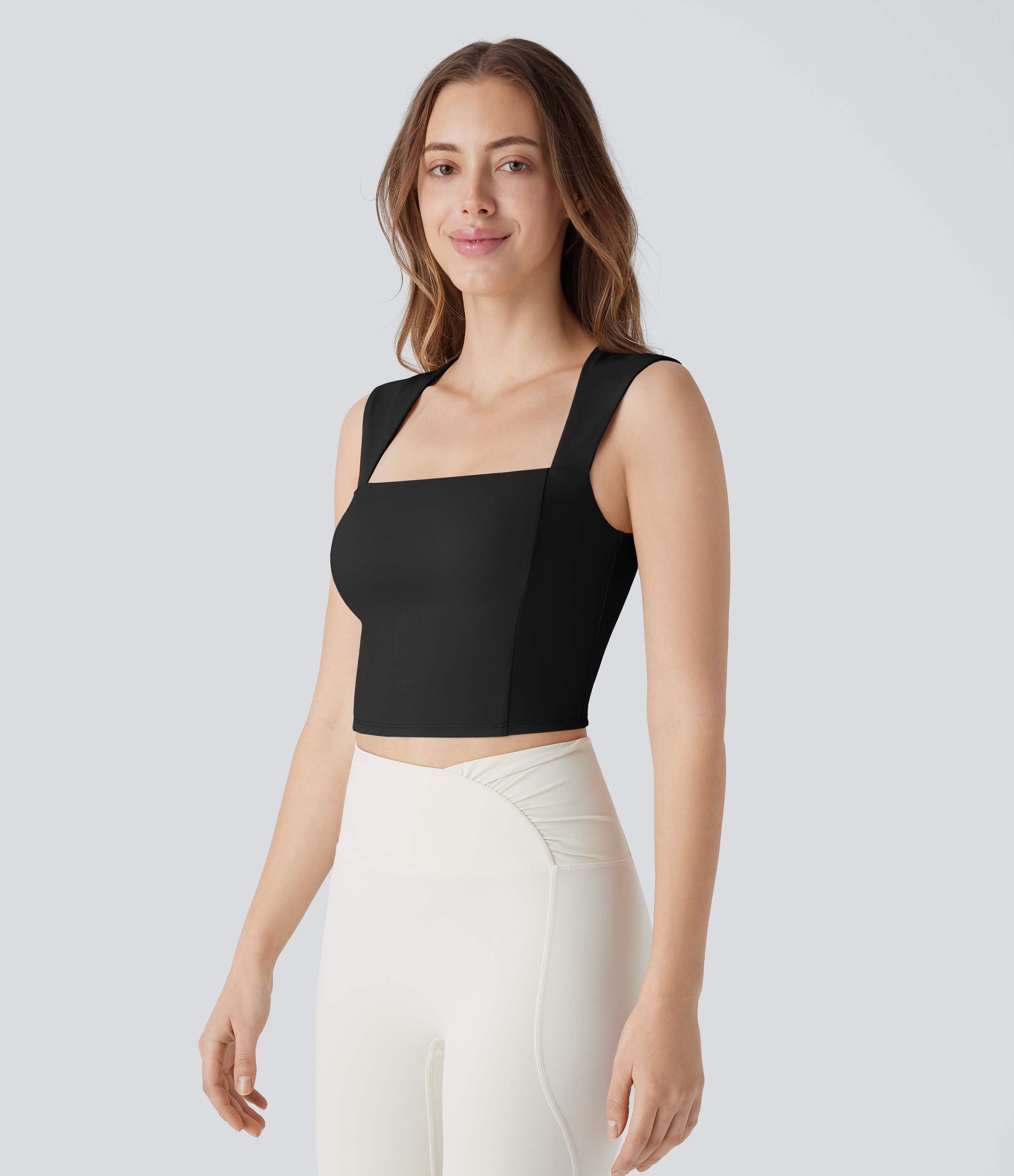 Halara Softlyzeroв„ў Airy Square Neck Cropped Cool Touch Pickleball Tank Top-UPF50+ Tank Top - Black - S golf tops halter top tunic tops 