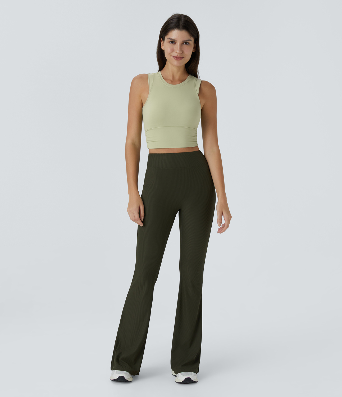 Halara Padded Ruched Workout Cropped Tank Top Tank Top - Spring Green - M golf tops halter top tunic tops sleeveless tops backless top 