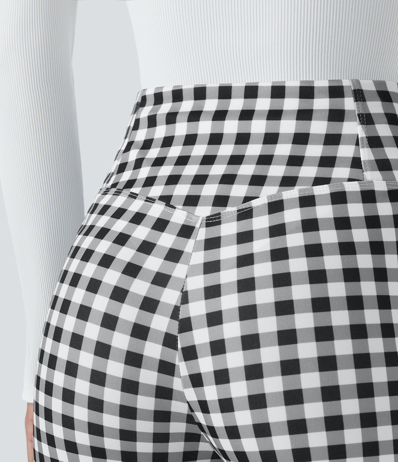 Halara High Waisted Crossover Vintage Plaid Casual Super Flare Pants  - White Black Plaid - XL 