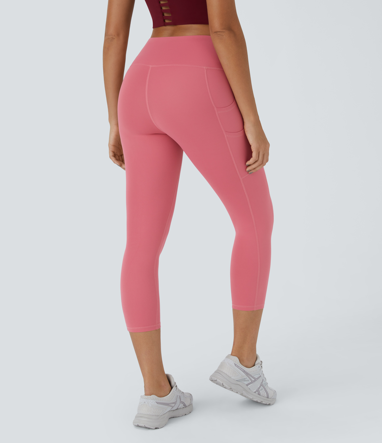 Halara Softlyzeroв„ў High Waisted Double Pockets Plain Capri Leggings  - Begonia Rouge - S gym leggings leggings with pockets 