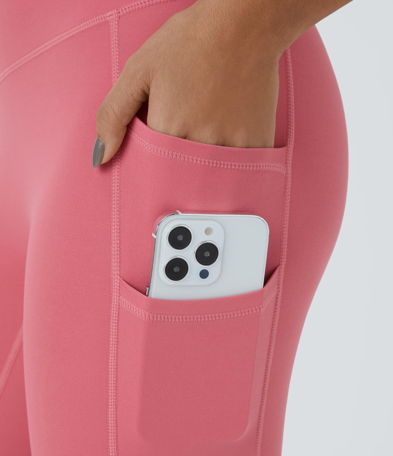 Halara Softlyzeroв„ў High Waisted Double Pockets Plain Capri Leggings  - Begonia Rouge - S gym leggings leggings with pockets 