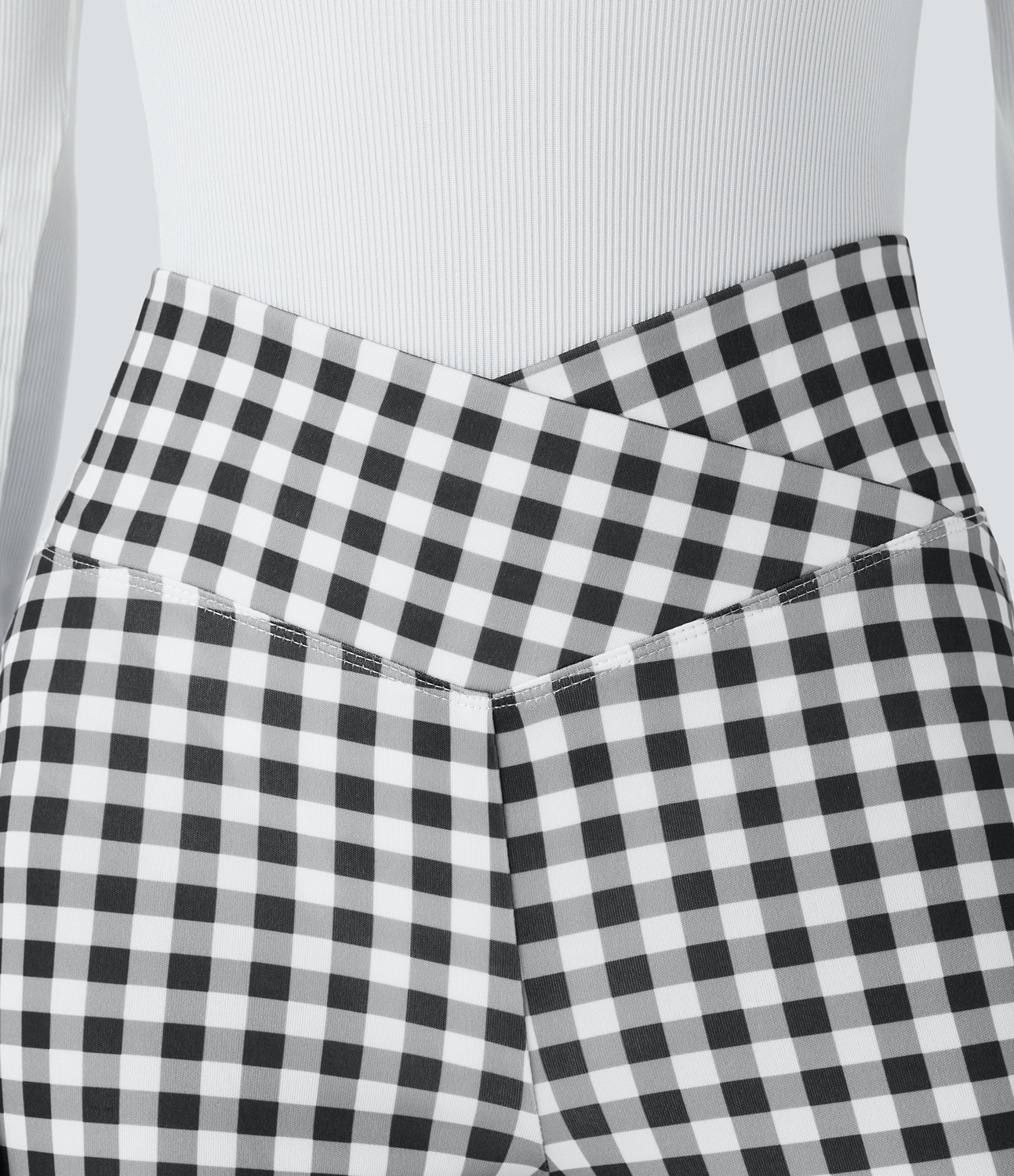 Halara High Waisted Crossover Vintage Plaid Casual Super Flare Pants  - White Black Plaid - XL 