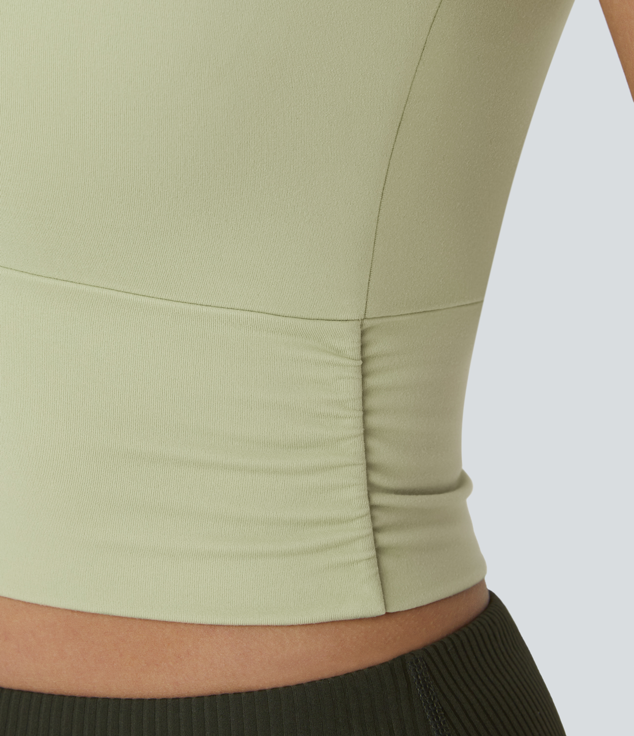 Halara Padded Ruched Workout Cropped Tank Top Tank Top - Spring Green - M golf tops halter top tunic tops sleeveless tops backless top 