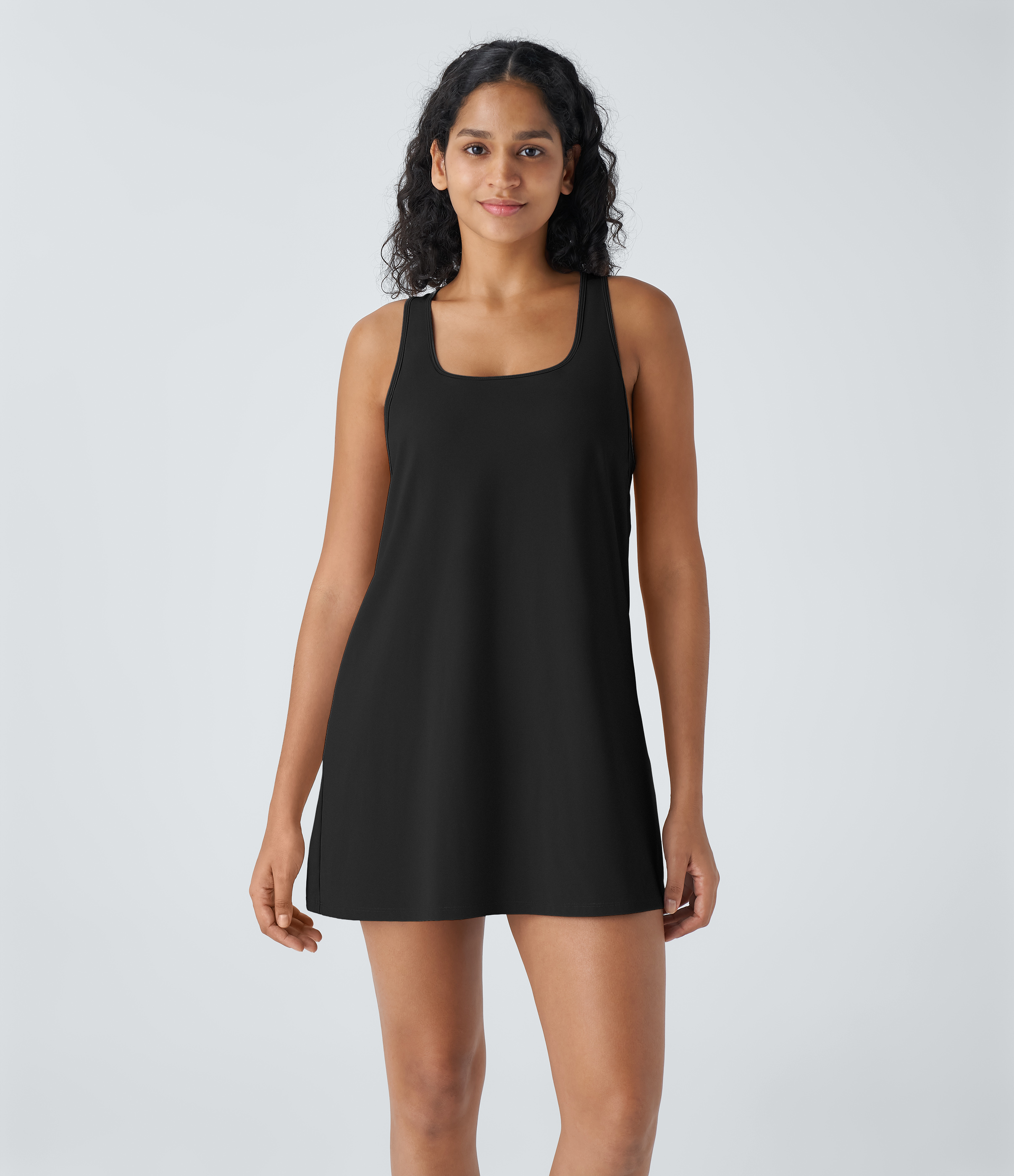 Halara U Neck Sleeveless Racerback Side Pocket 2-Piece Set Mini Yoga Active Dress Workout Dress - Black - S 