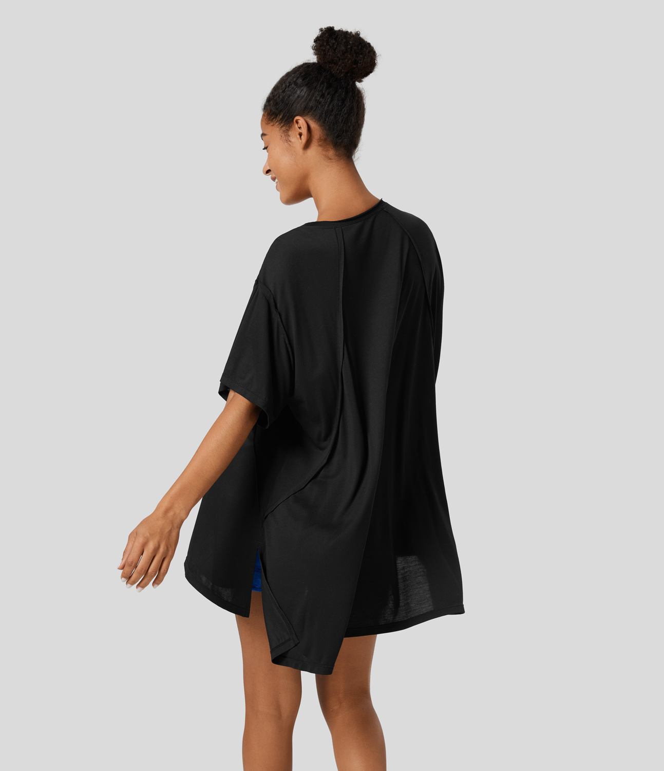 Halara V Neck Split Hem High Low Oversize Yoga Sports Top  - Black - M 