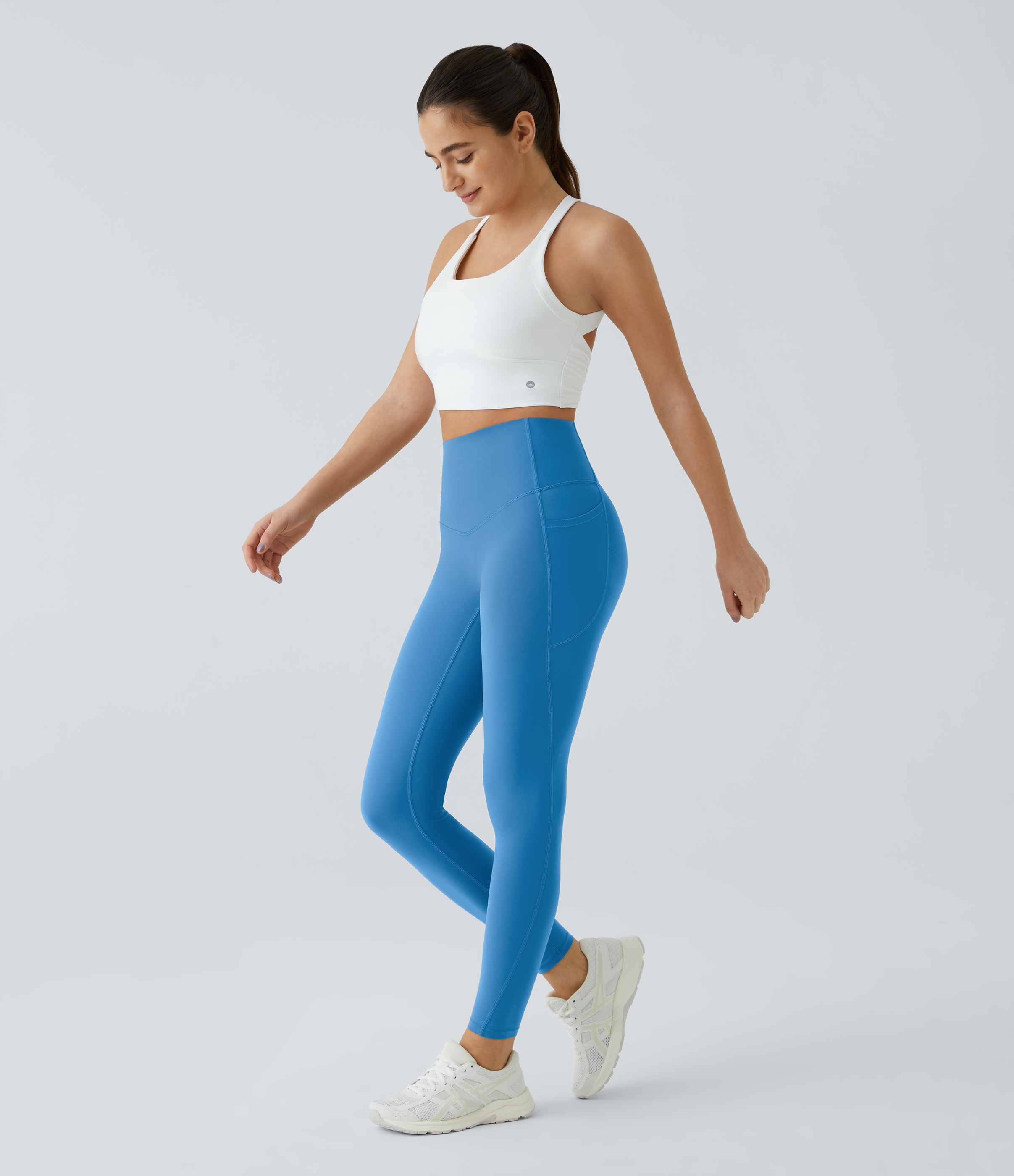 Halara SoCinched High Waisted Tummy Control Side Pocket Shaping Training UltraSculpt Leggings  - Vallarta Blue - M(full_length) gym leggings 