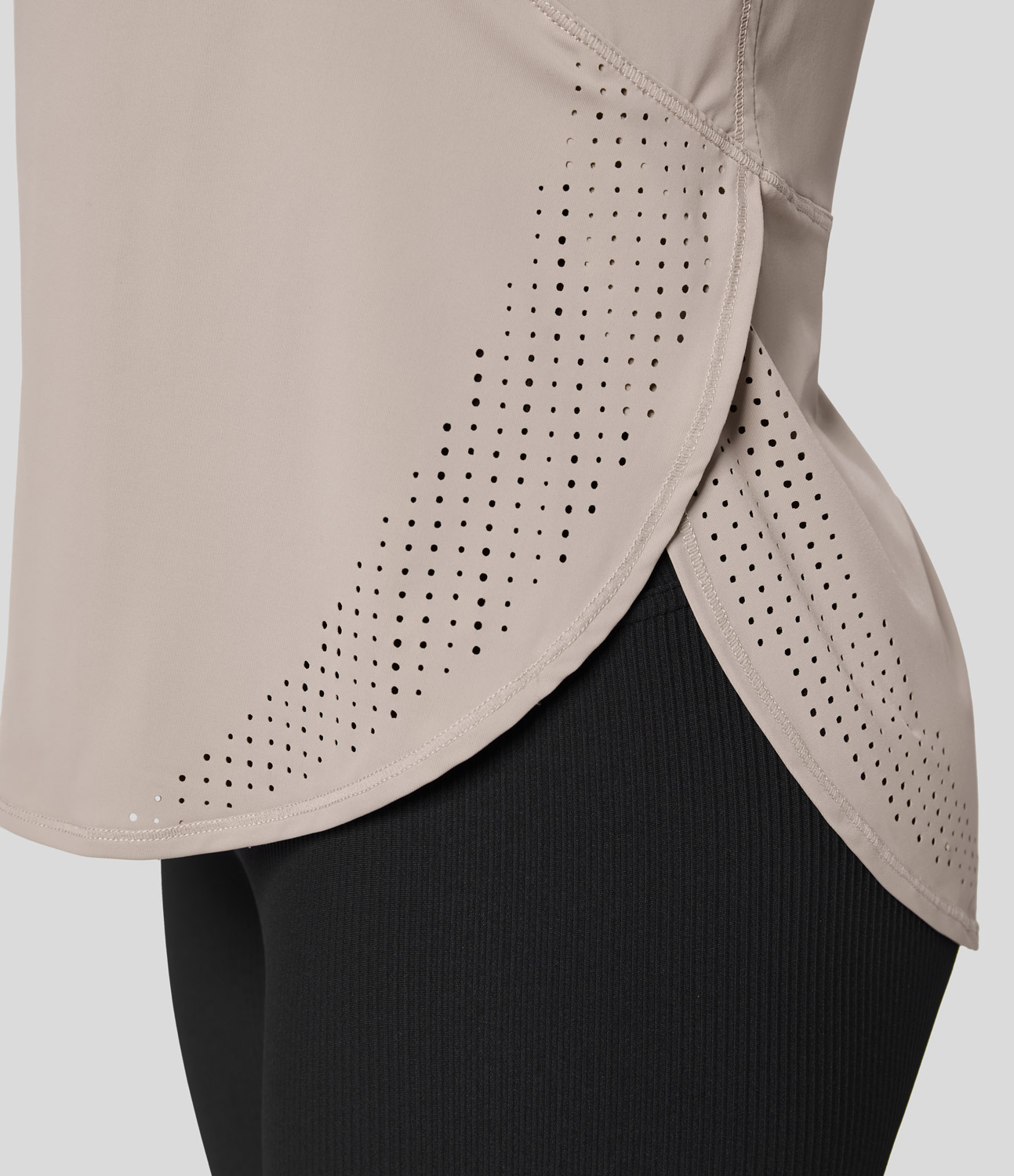 Halara Round Neck Mesh Curved Hem Tennis Tank Top Tank Top - Gray Morn - XS golf tops halter top tunic tops sleeveless tops backless top 