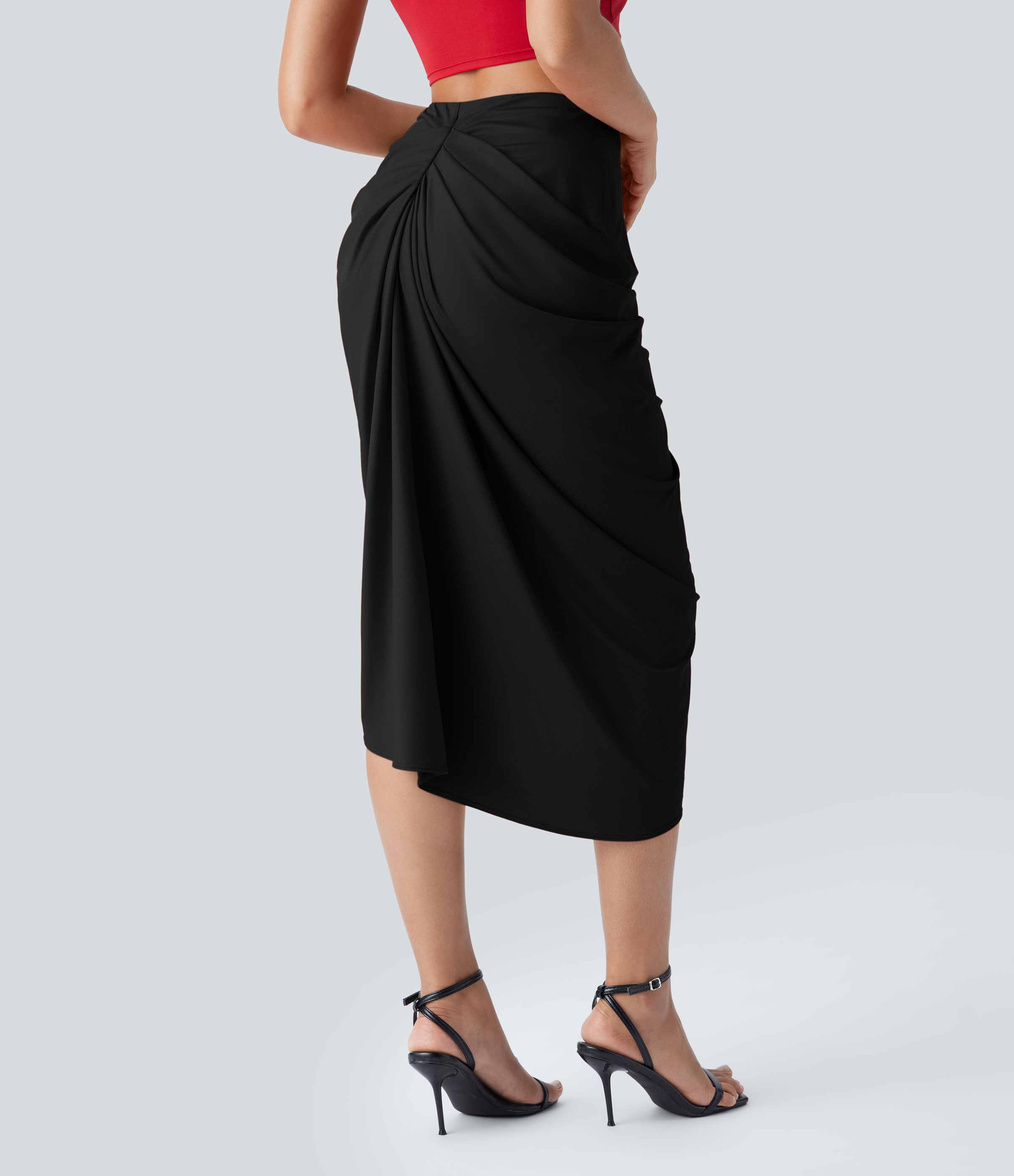 Halara High Waisted Ruched Split 2-in-1 Midi Party Skirt  - Black - L(regular) 