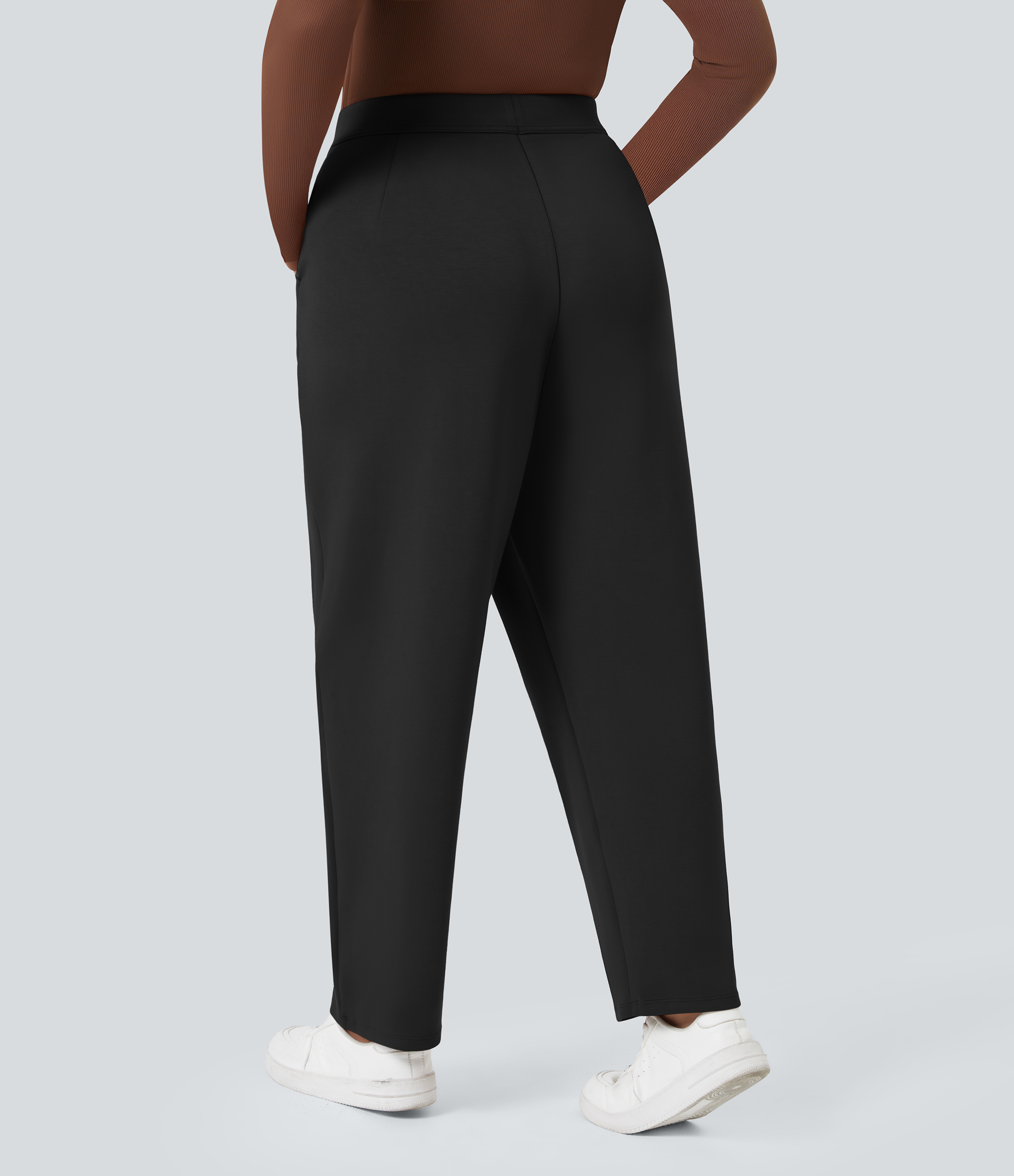 Halara High Waisted Side Pocket Tapered Work Plus Size Pants  - Black - 1X(regular) 