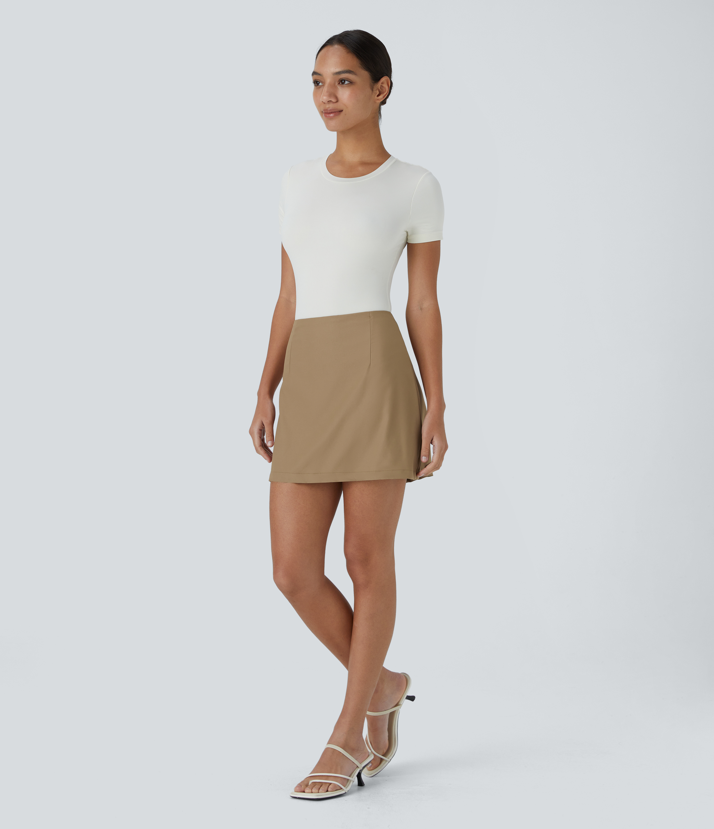 Halara High Waisted Side Invisible Zipper 2-in-1 A Line Mini Casual Skirt  - Tiger`s Eye - XS 