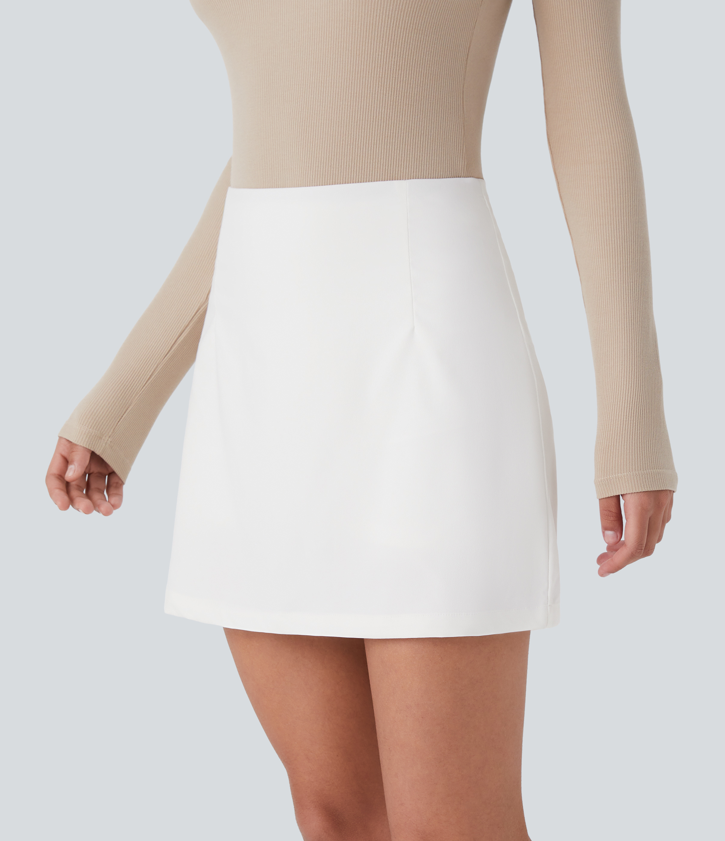 Halara High Waisted Side Invisible Zipper 2-in-1 A Line Mini Casual Skirt  - White - L 
