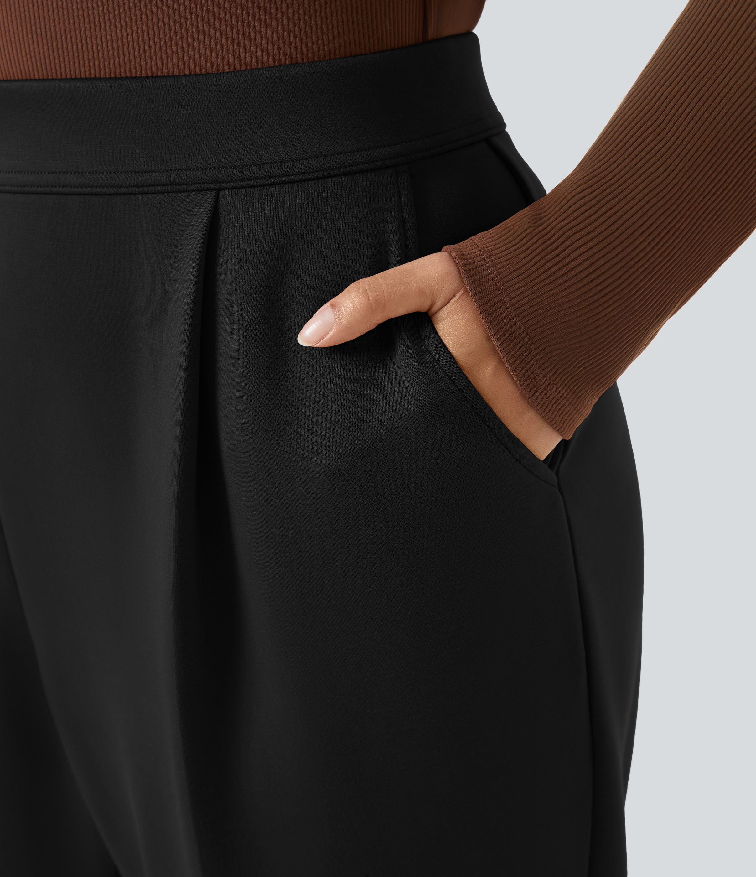 Halara High Waisted Side Pocket Tapered Work Plus Size Pants  - Black - 1X(regular) 
