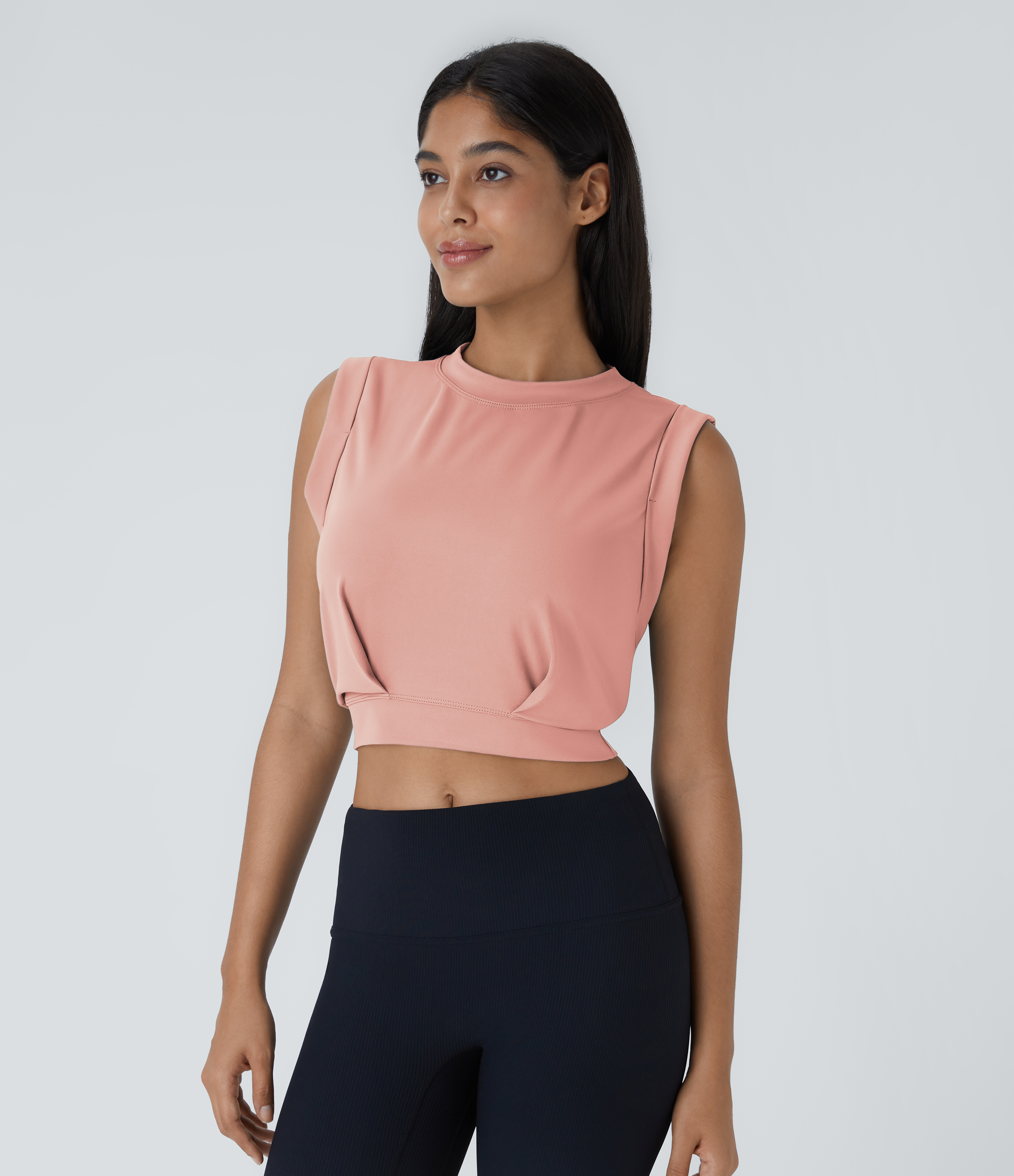 Halara Crew Neck Sleeveless Cropped Yoga Tank Top Tank Top - Blossom - S golf tops halter top tunic tops sleeveless tops backless top 