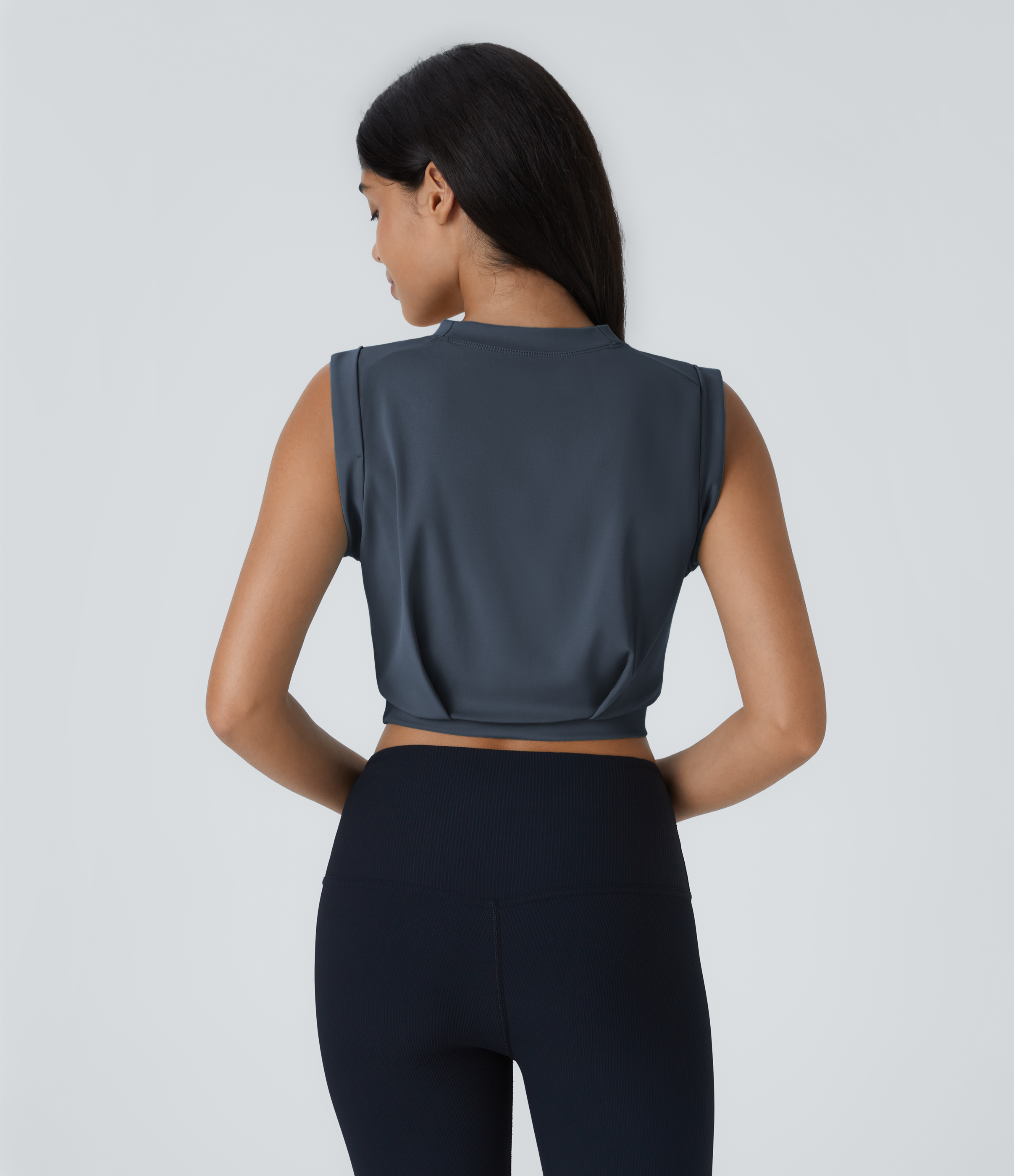 Halara Crew Neck Sleeveless Cropped Yoga Tank Top Tank Top - Deep Navy - L golf tops halter top tunic tops sleeveless tops backless top 