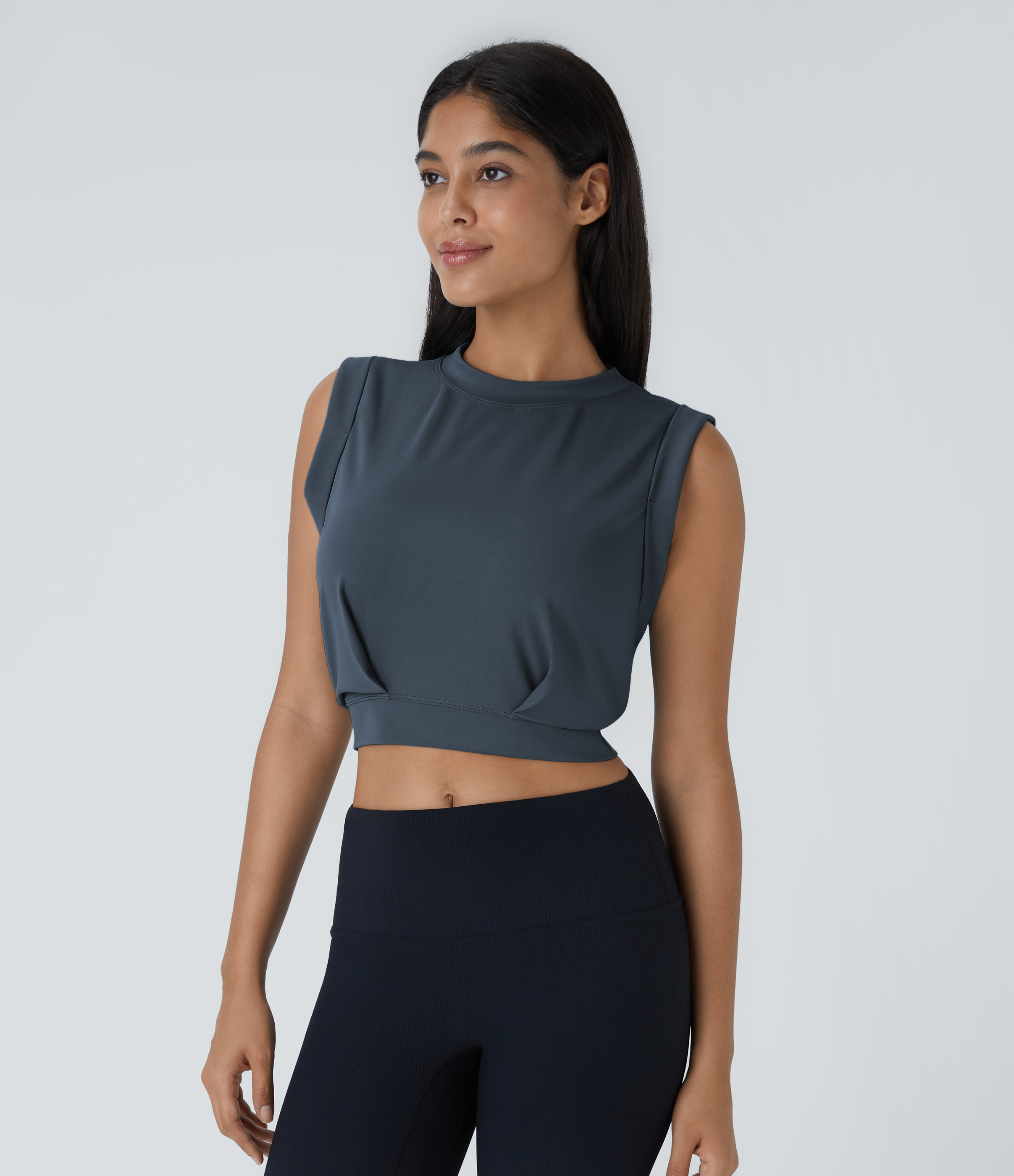 Halara Crew Neck Sleeveless Cropped Yoga Tank Top Tank Top - Deep Navy - L golf tops halter top tunic tops sleeveless tops backless top 